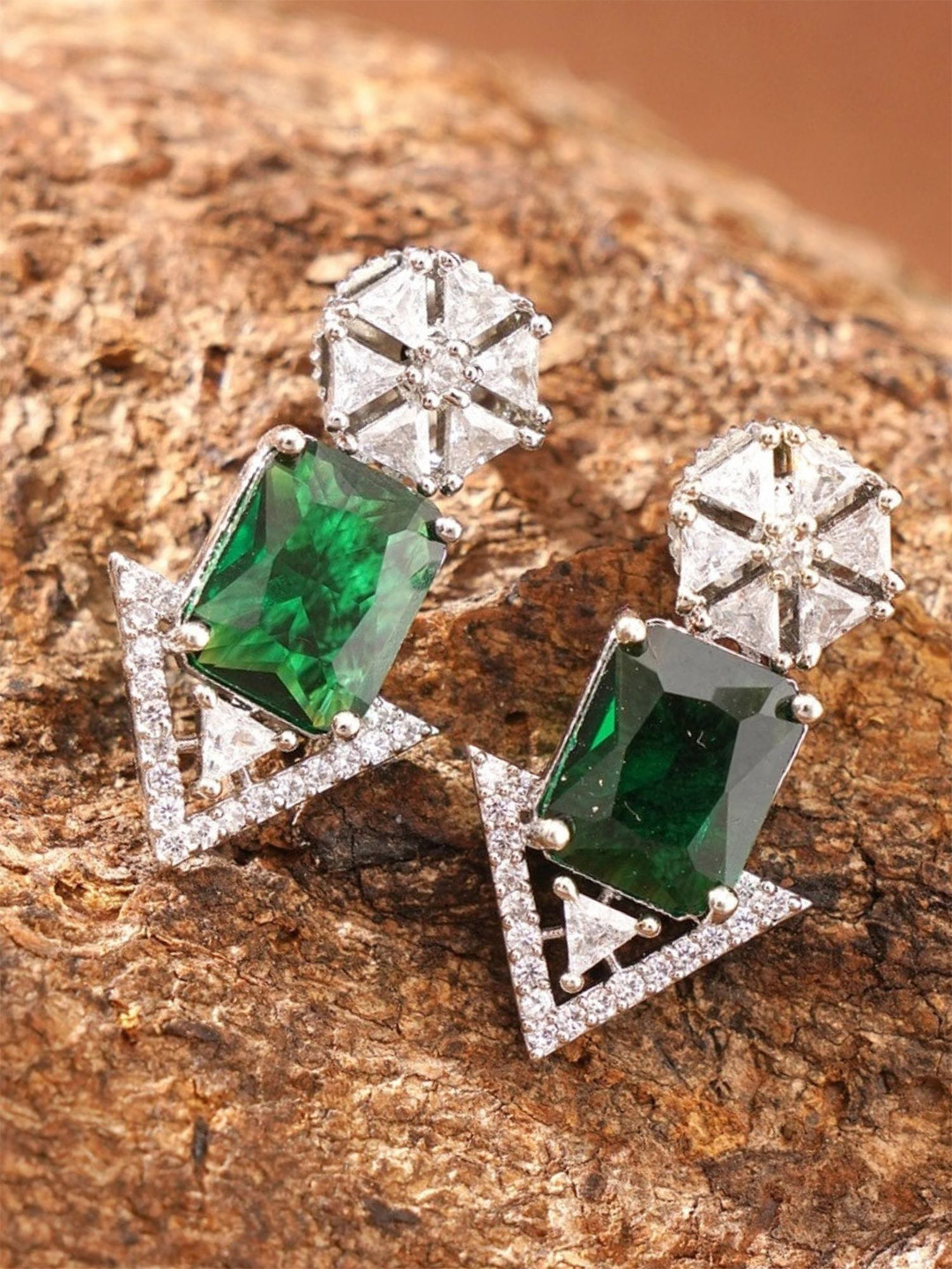 ABDESIGNS Elegant Silver Plated American Diamond Stud Earrings