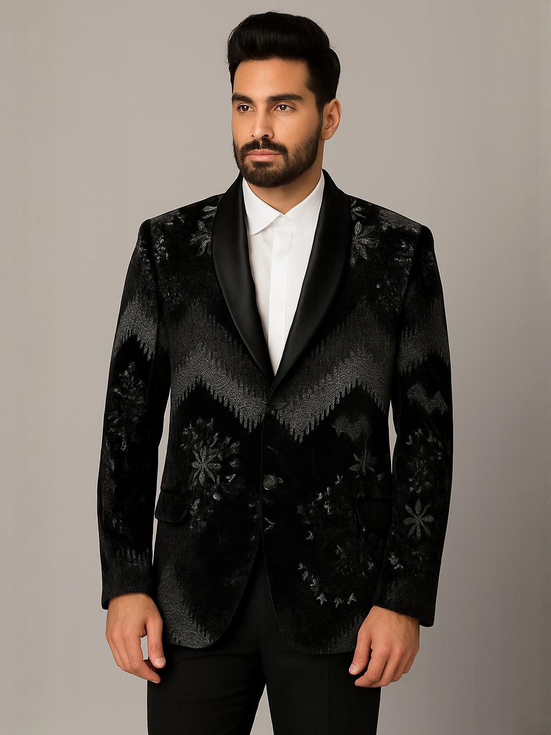 SHAHI ACHKAN Men Embellished Party wear Black Blazer