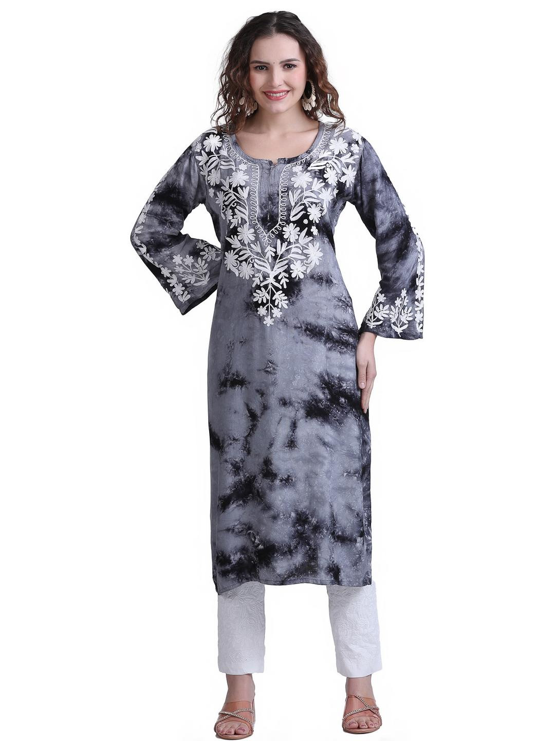 FIIZA balck Floral Chikankari Kurti