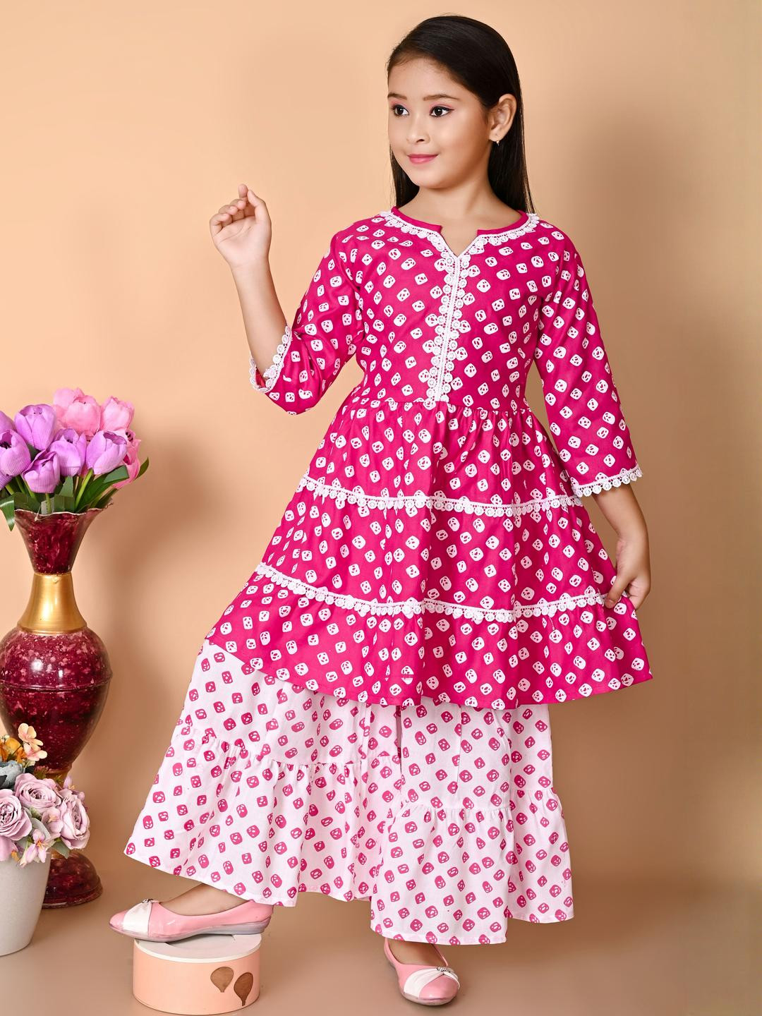Jbegam Girls Pink Cotton Dresses