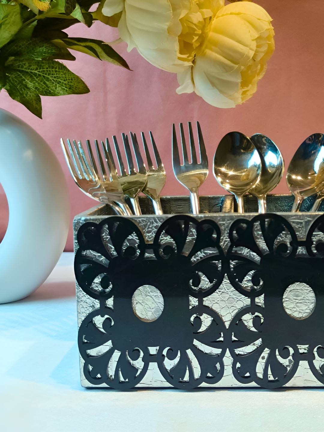 THE HOME CO. Black Leather 2 partition Caddy