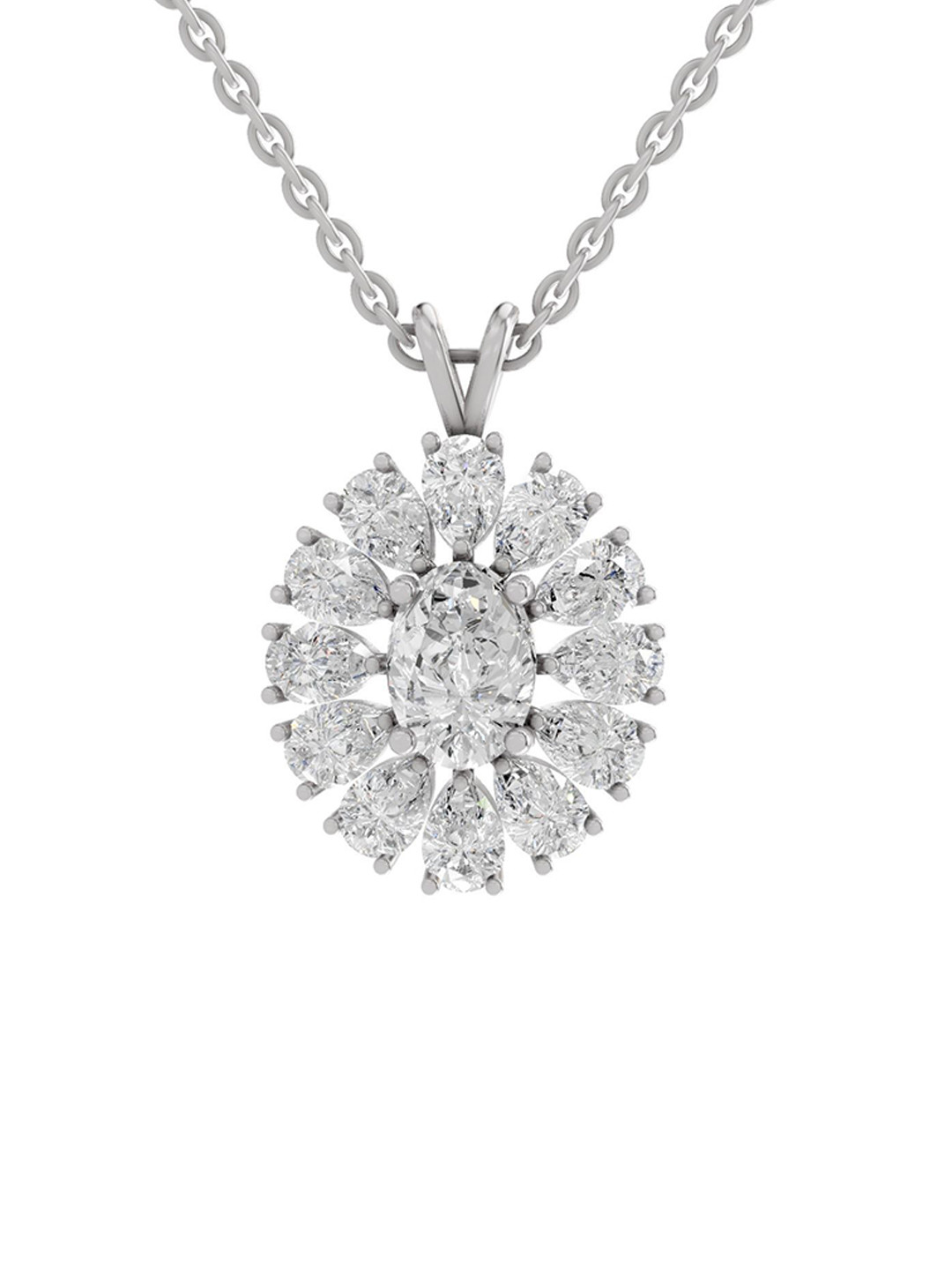 Sparkles 14K White Gold Lab Grown Diamond 3.04 Carat Oval & Pear Shape Diamond Pendant