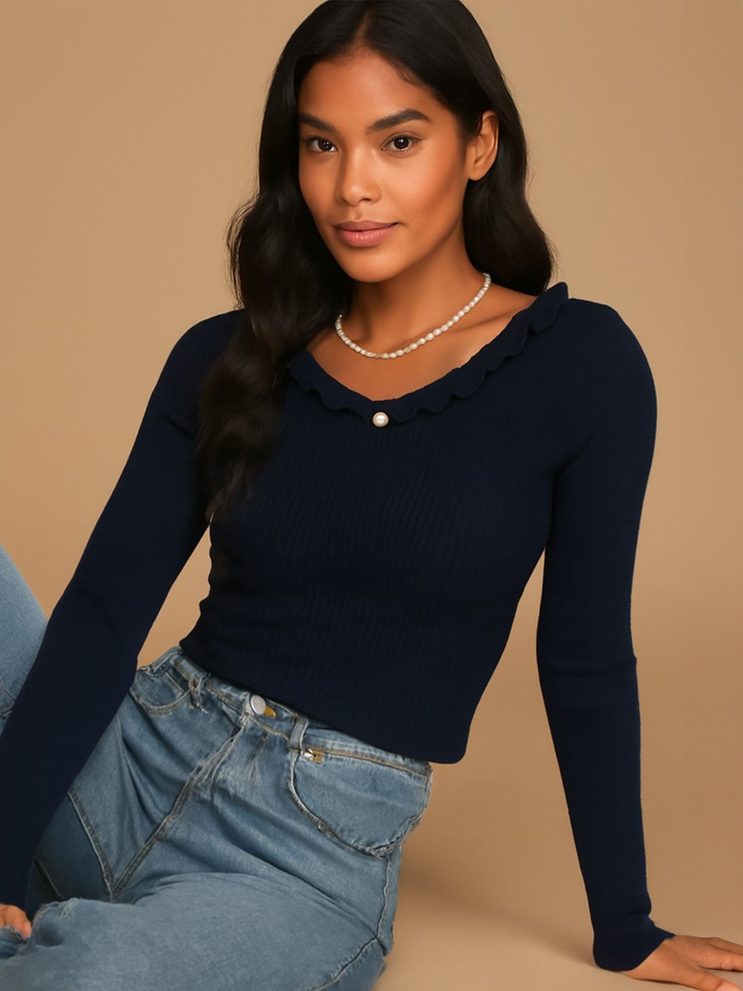 sollobell Women Crochet Ribbed Crop Top