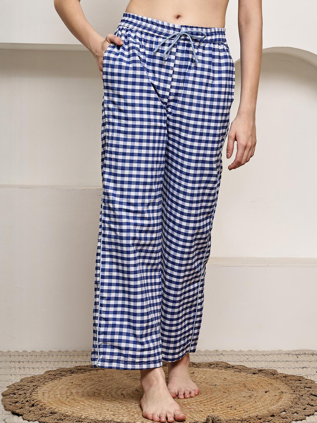 Overlock Women's Blue and White Gingham Check Lounge Pants