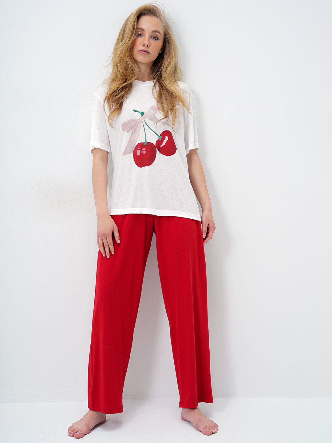 Trend Alacati stili Women Conversational Printed Pure Cotton Night suit