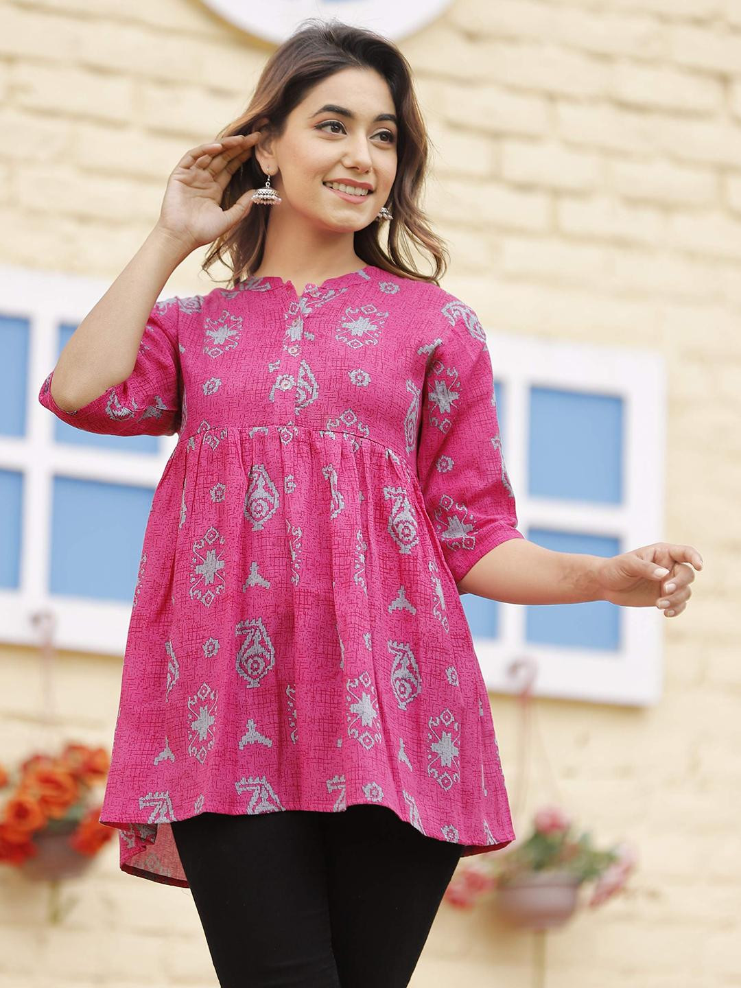 TiRoPatifab Ethnic Printed Mandarin Collar Tunic