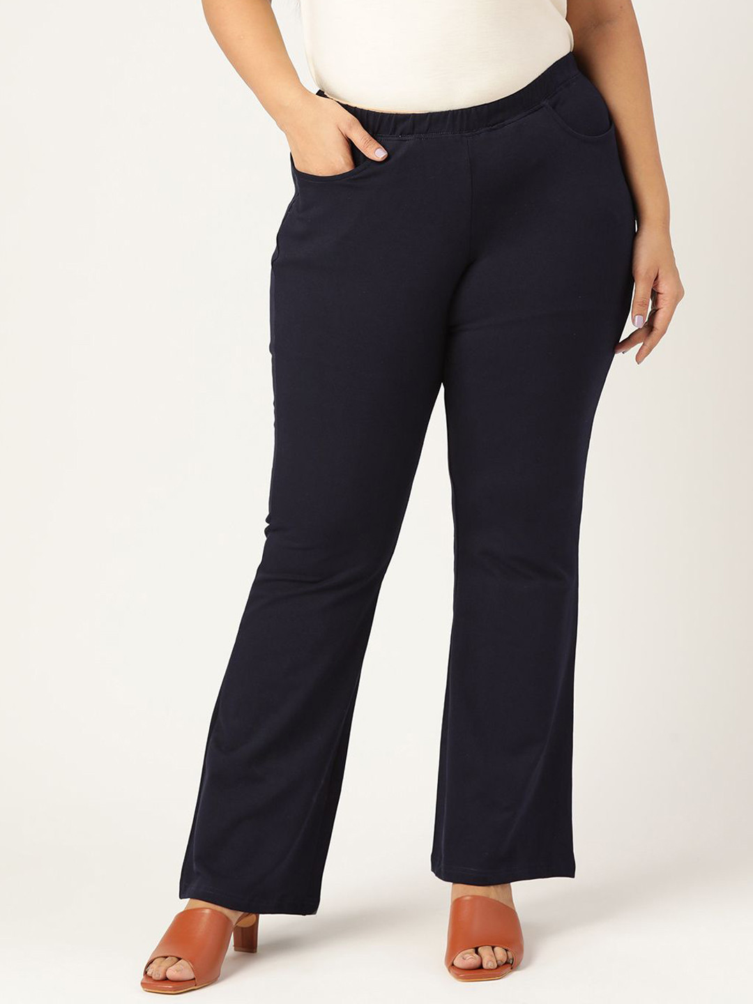 theRebelinme Women Relaxed Fit High-Rise Flat-Front Cotton Formal Trousers