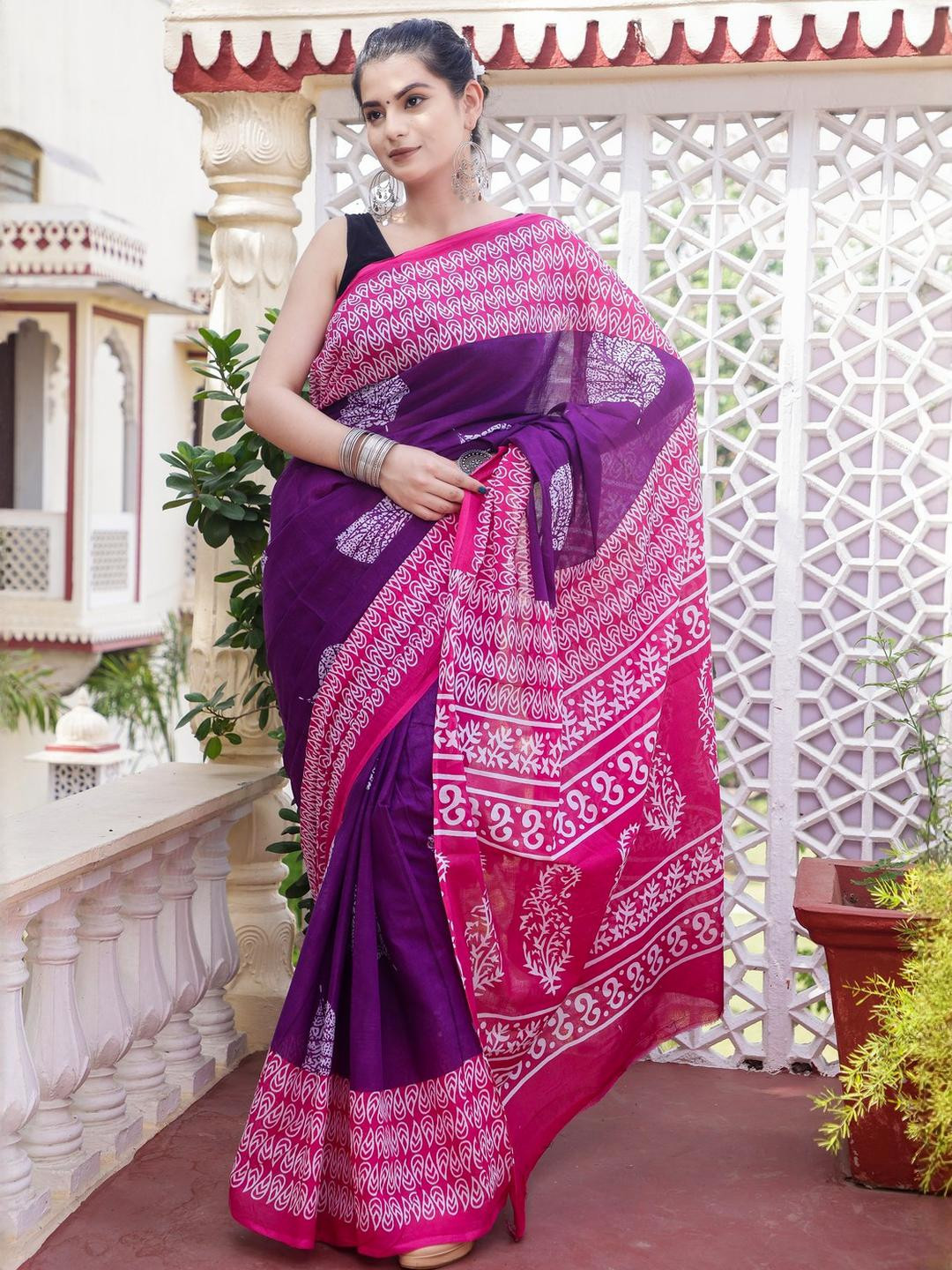 Pinkcity Trade World Purple Pure Cotton Solid Sarees