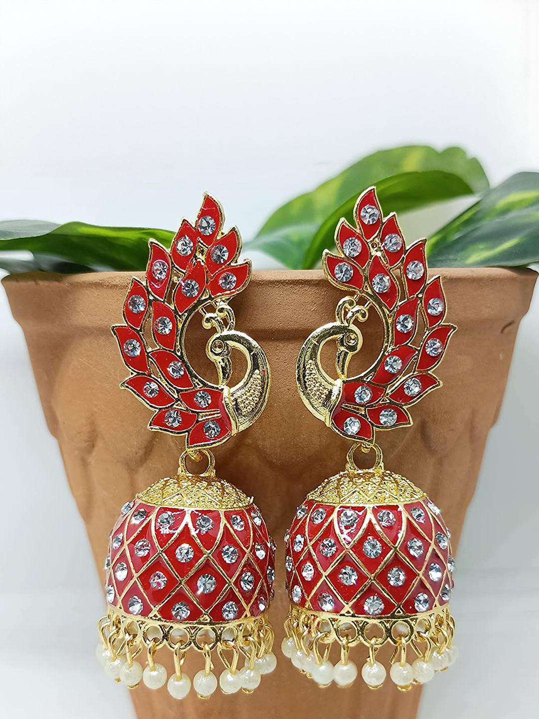 Grace Collections Feminine Fancy Stone Peacock Jhumkas Earrings