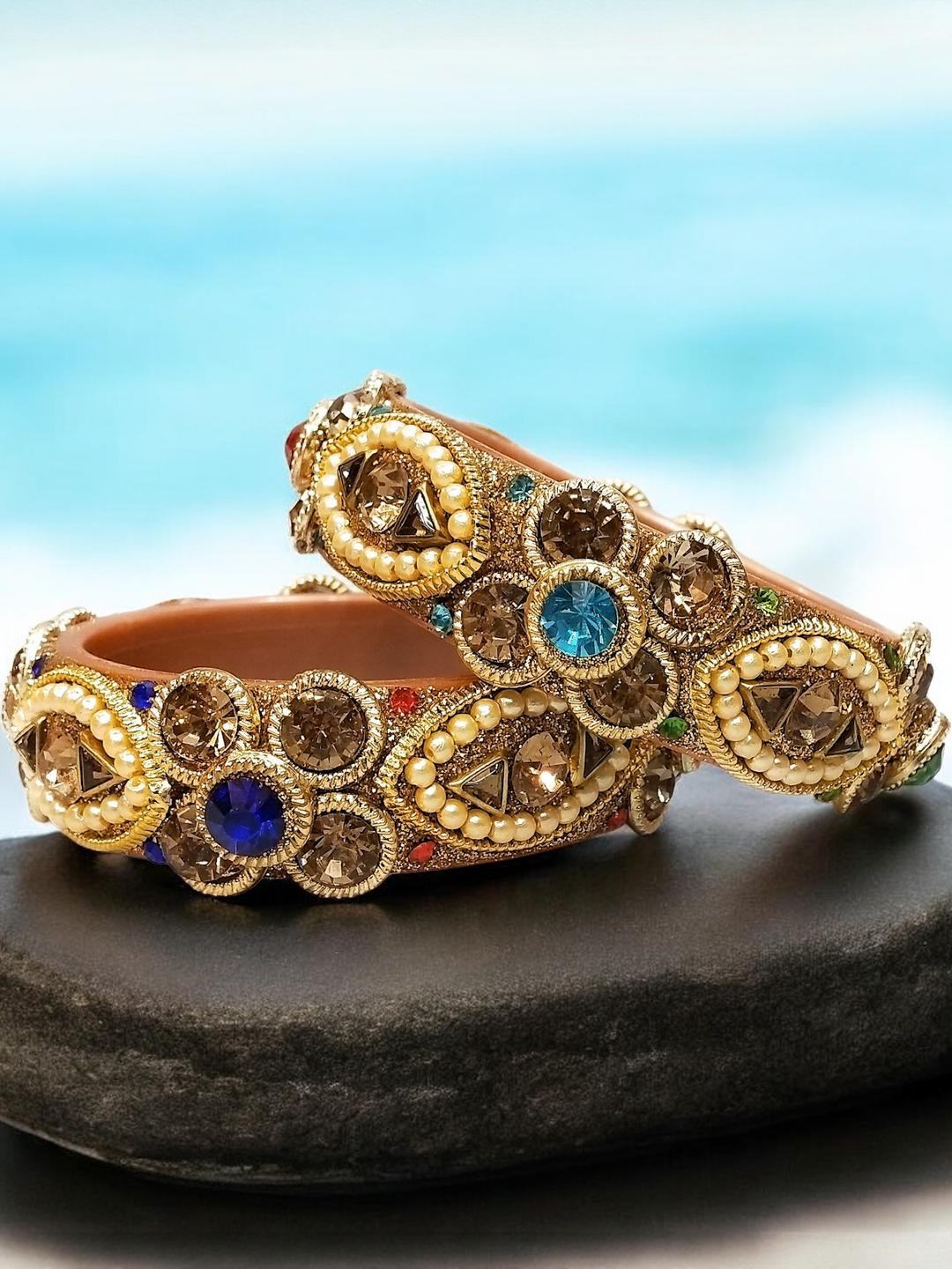 PRIYA KANGAN Women Set of 2 Multi Colour Stone Studded Acrylic Bangles