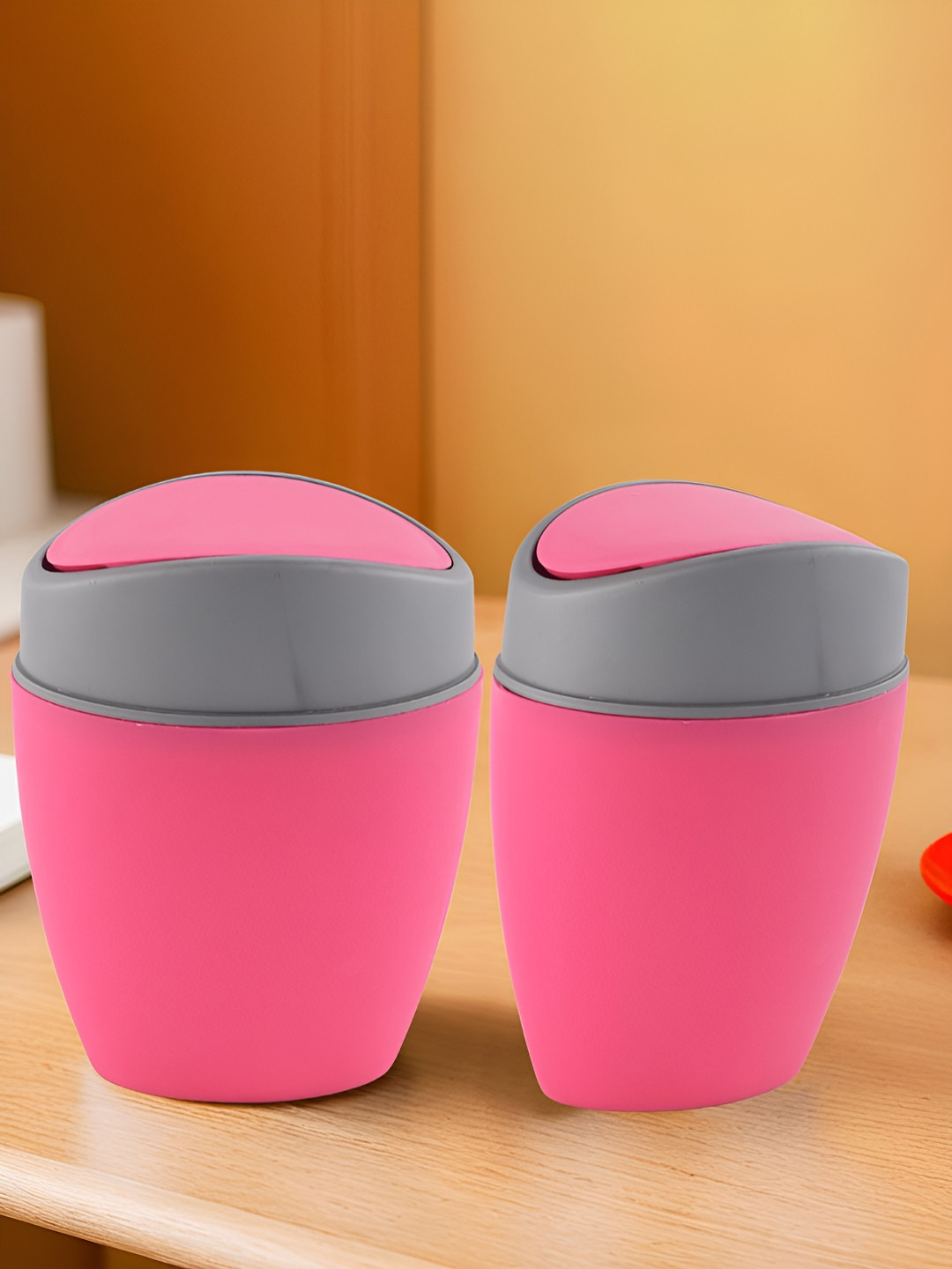Aura 2 Pieces Pink & Grey Mini Swing Lid Bins 1.25L Each