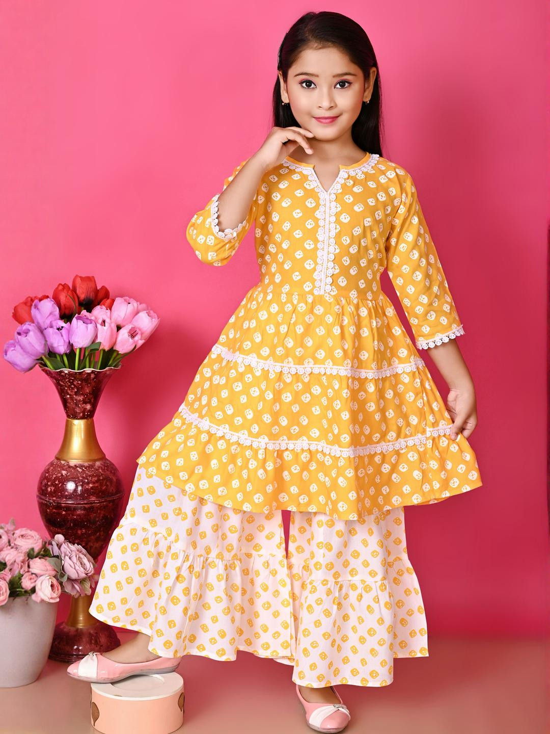 Jbegam Girls Yellow Cotton Dresses