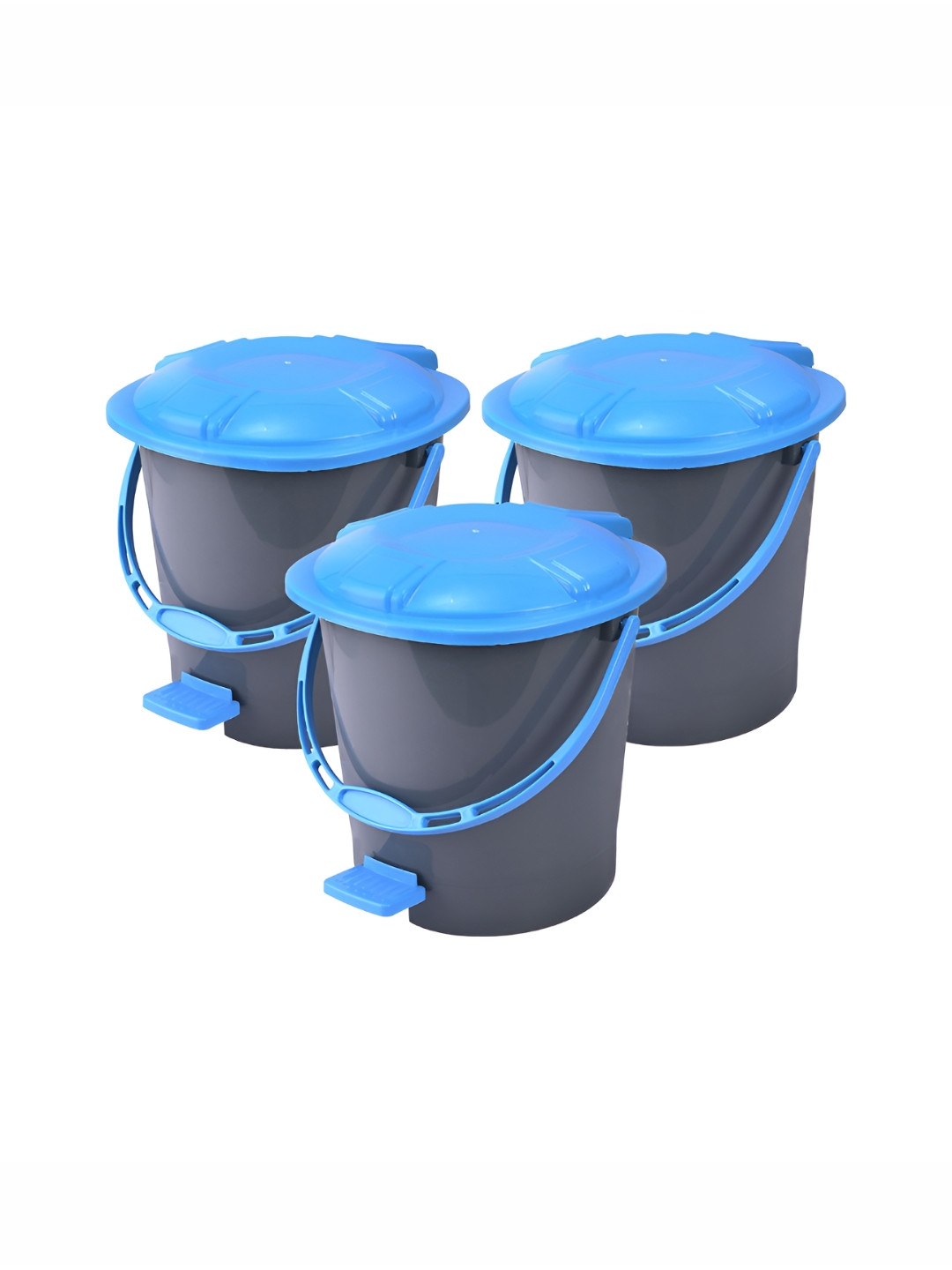 Aura 3 Pieces Grey & Blue Pedal Bins With Handle 7L Each