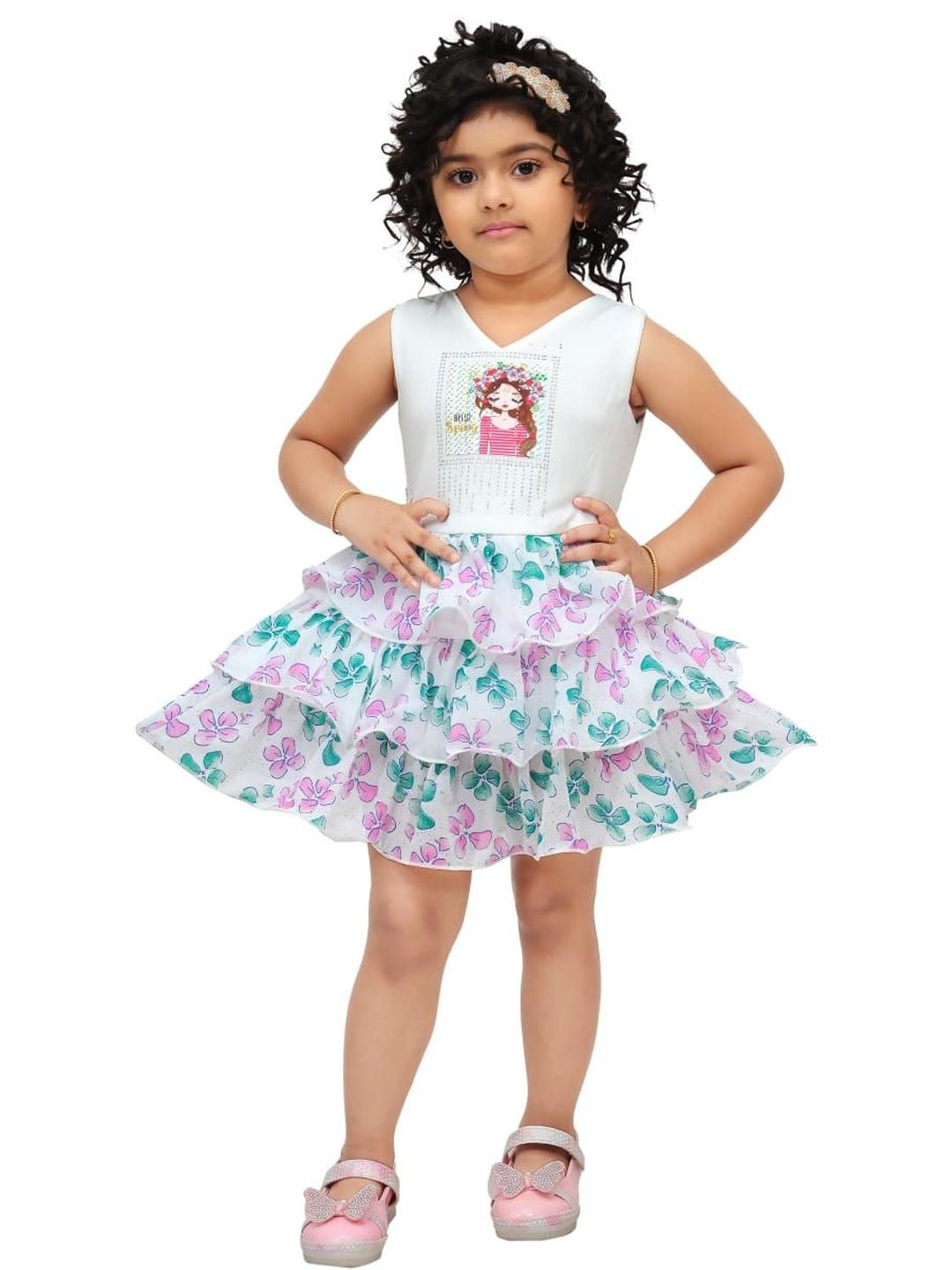 Pari Fashion Girls Green Synthetic Dresses