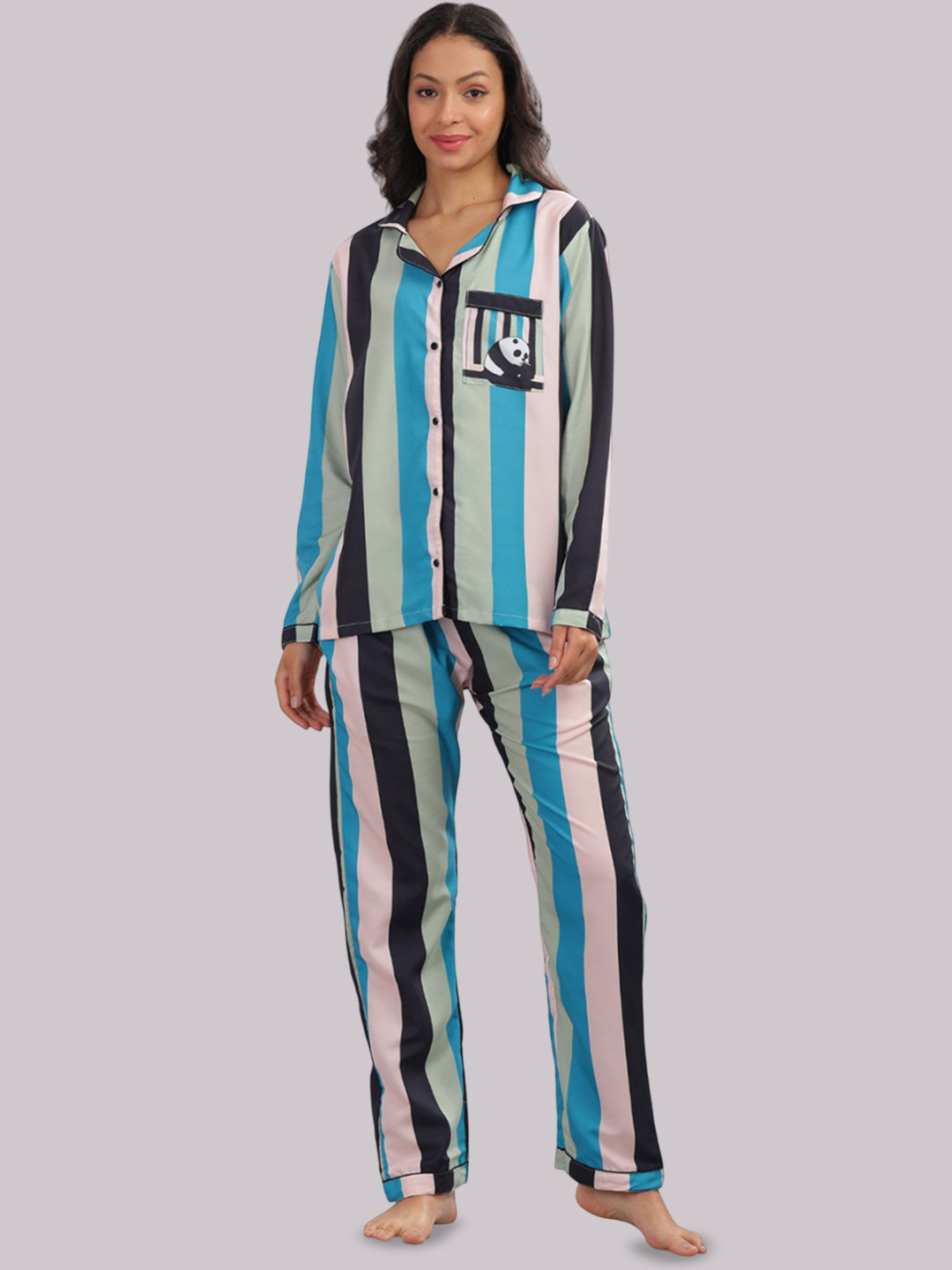 Pyjama Party spring/summer 2025 Women Striped Shirt Collar Shirt & Pyjamas Night suits