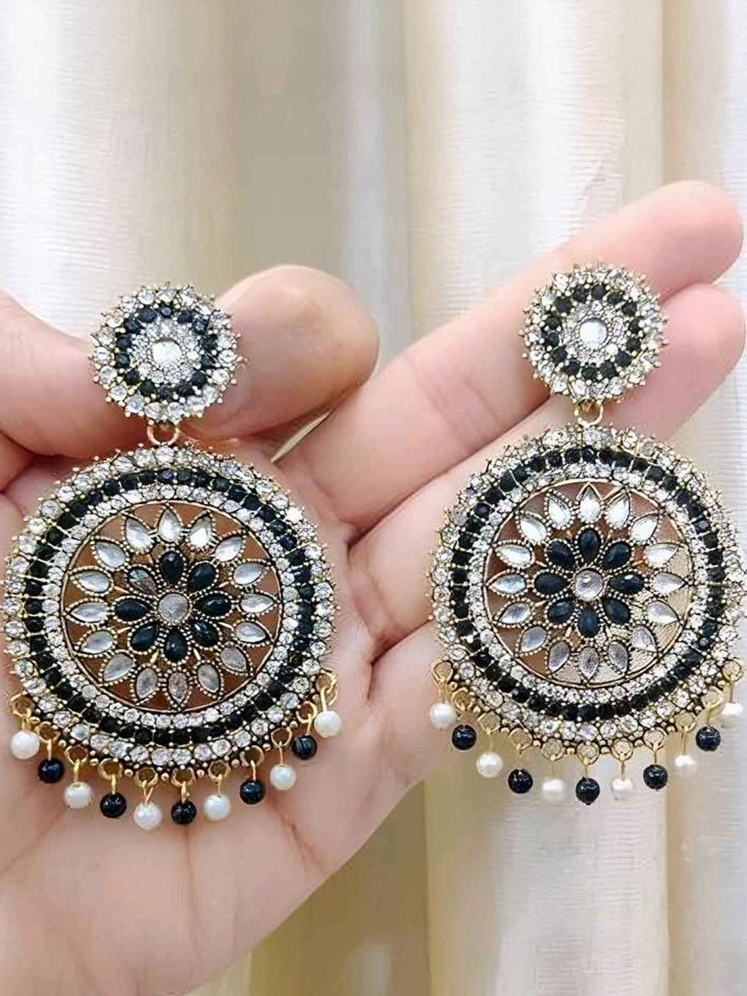 Grace Collections Gold-Plated Artificial Stones Studded Round Earrings