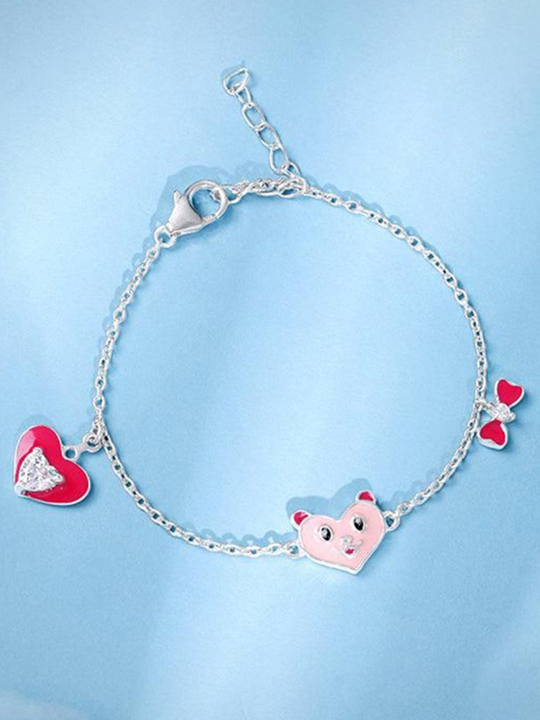 GIVA Girls 925 Sterling Silver Rhodium-Plated Zircon Studded Bow Heart Charm Bracelet