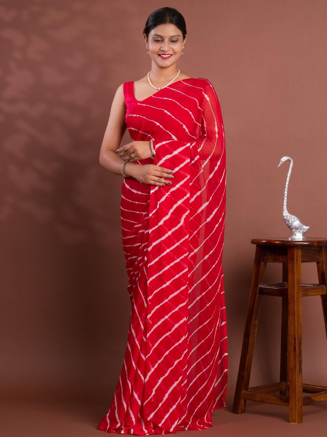 KCPC BANDHANI Red Pure Chiffon  Sarees