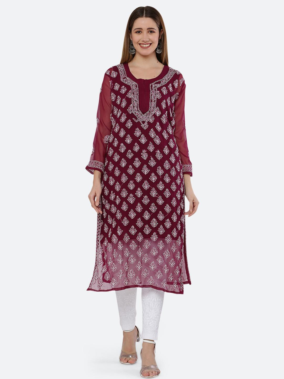 FIIZA Pure Georgette Lucknowi Chikankari Kurti