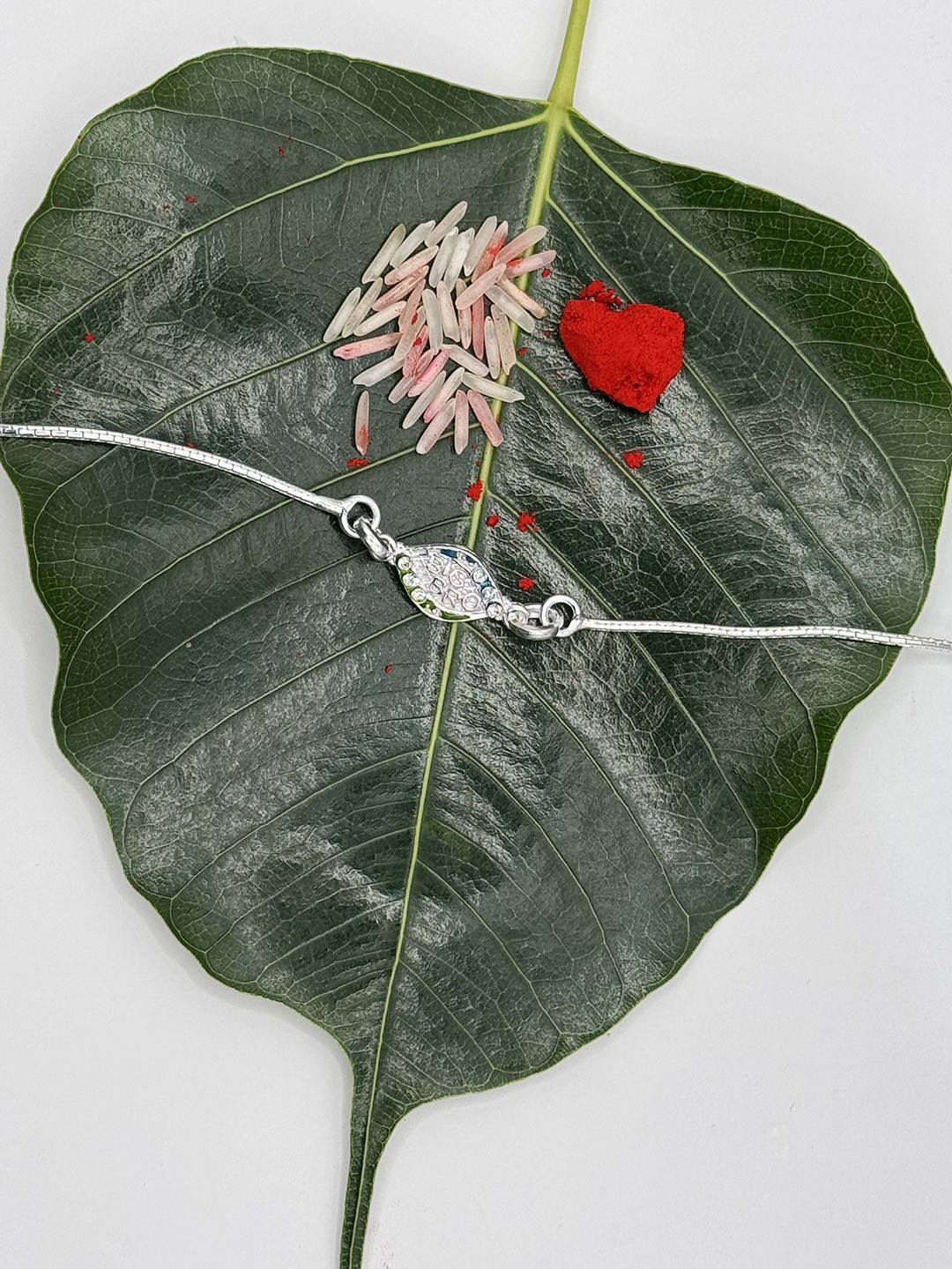 Dkeera 925 Sterling Silver-Plated Artificial Stones Studded And Beaded Wraparound Rakhi