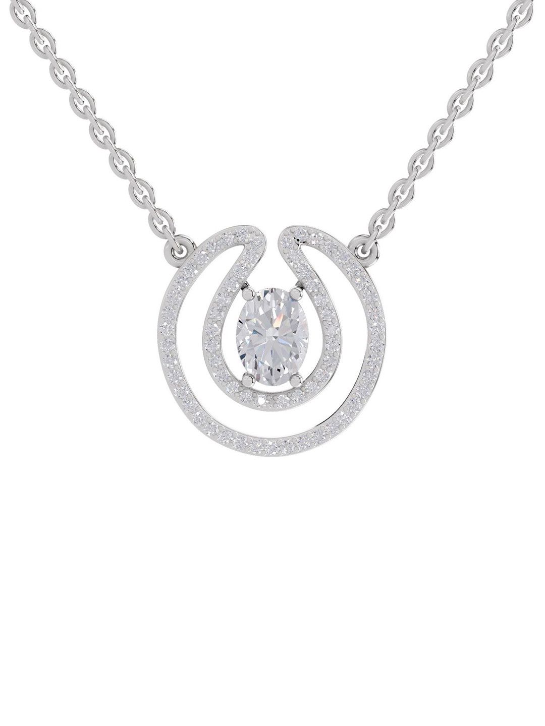 Sparkles 14K White Gold Lab Grown Diamond 1.03 Carat Oval & Round Shape Diamond Necklace