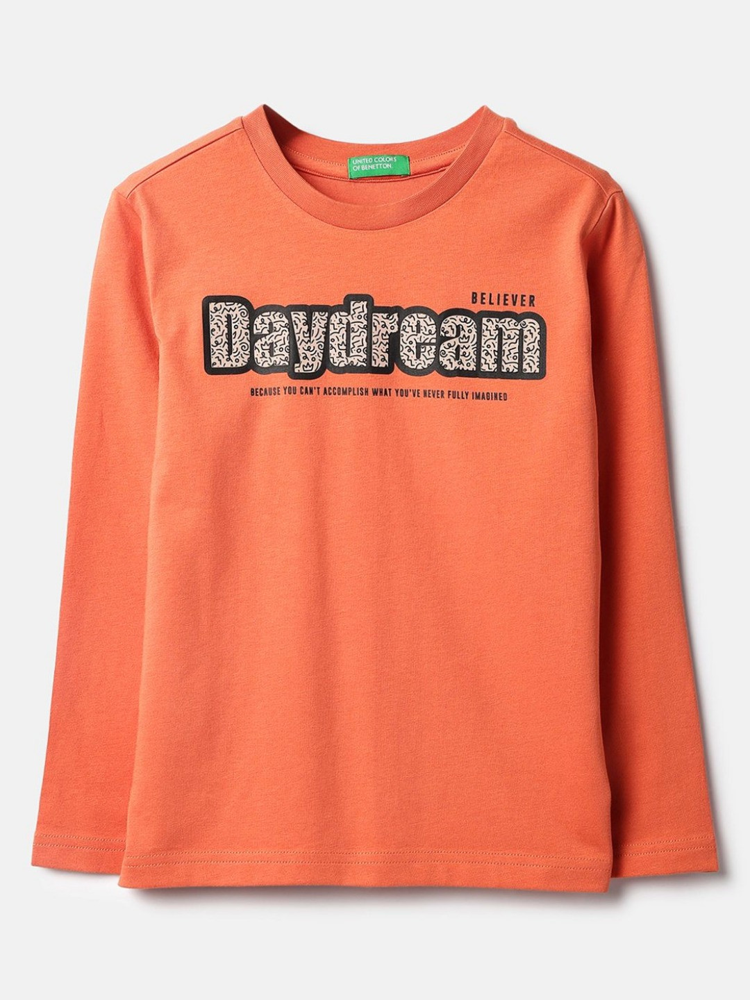 United Colors of Benetton Boys Typography Printed Long Sleeves Pure Cotton T-shirt