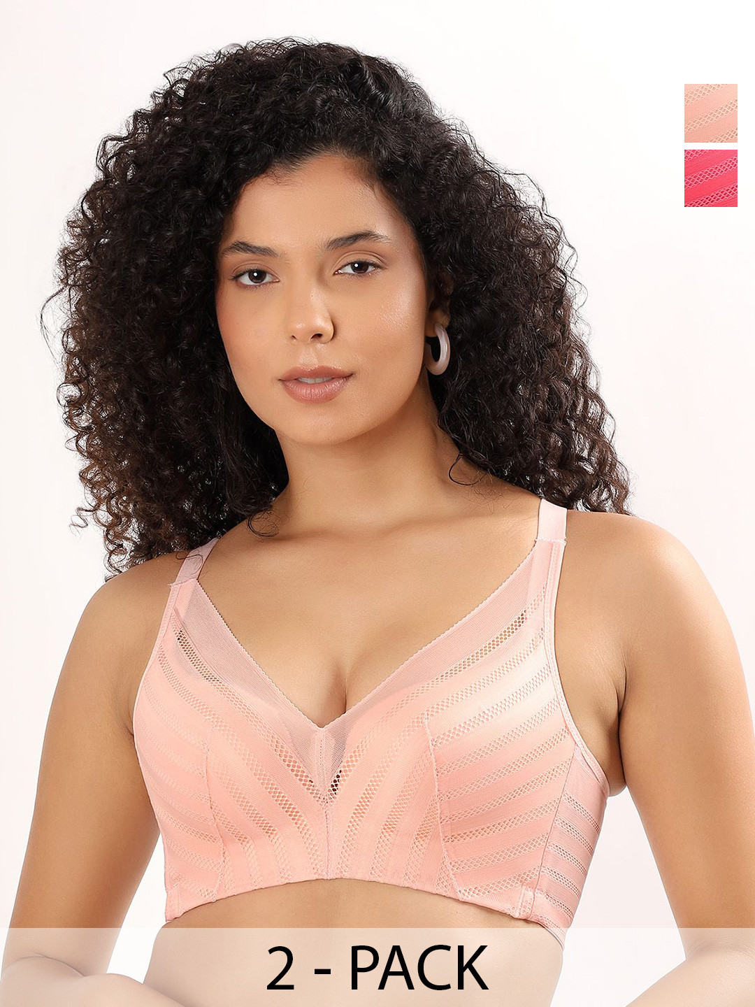 PARKHA Women Pack Of 2 Colourblocked Medium Coverage Heavily Padded Lace Pushup Bra