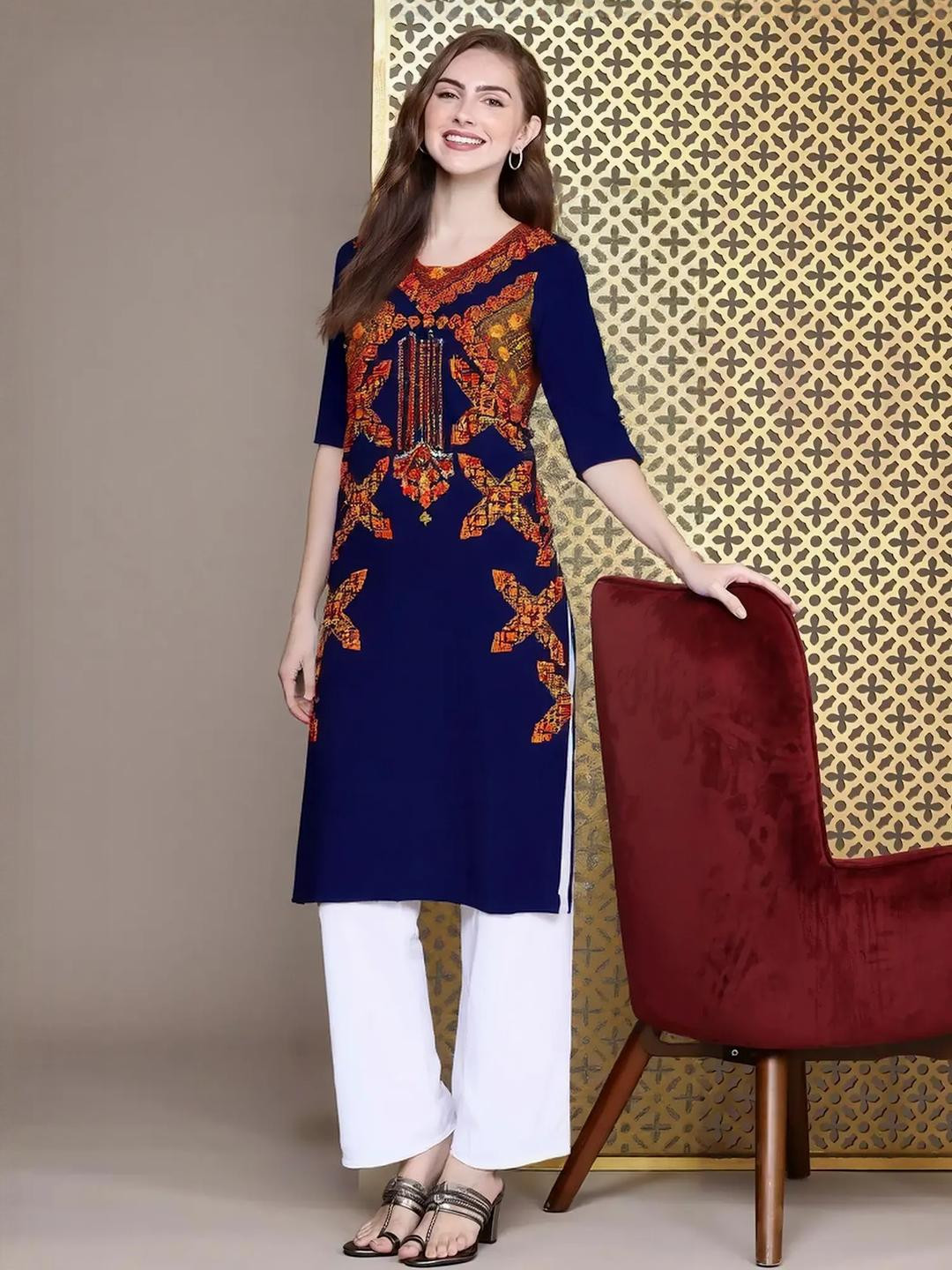 SZN Women Navy Blue Crepe Kurtas