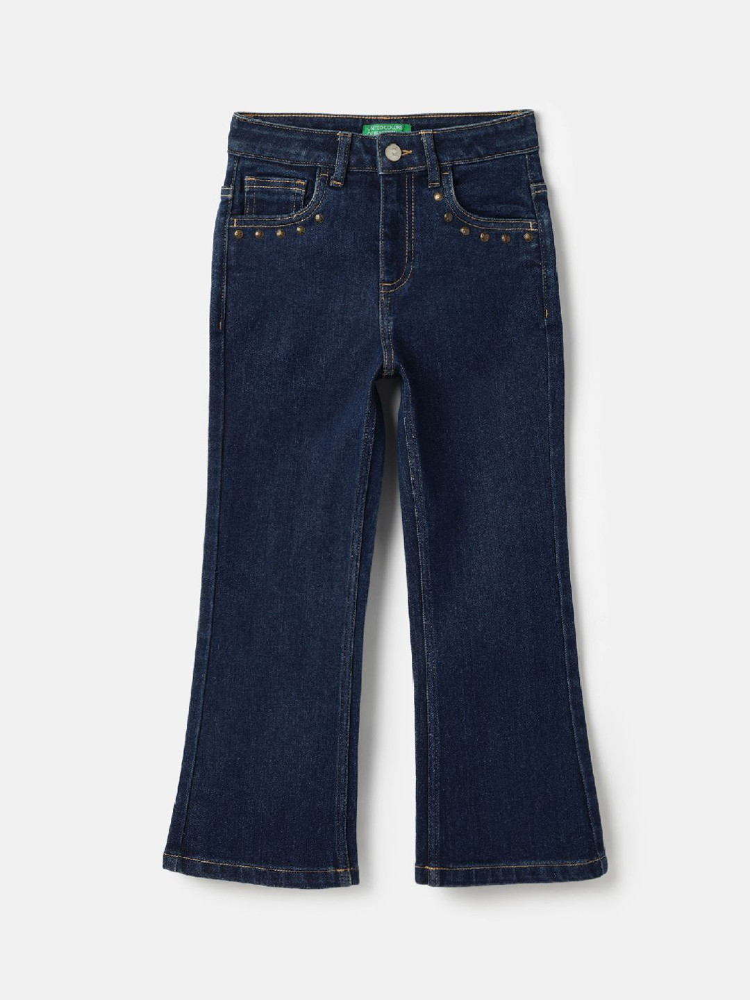 United Colors of Benetton Girls Bootcut Studs Detailed Mid-Rise Jeans