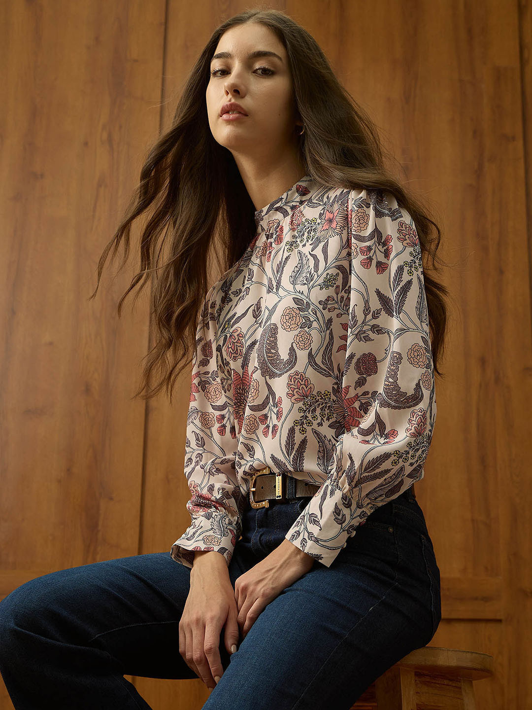 U.S. Polo Assn. Women Tropical Printed Shirt Style Top