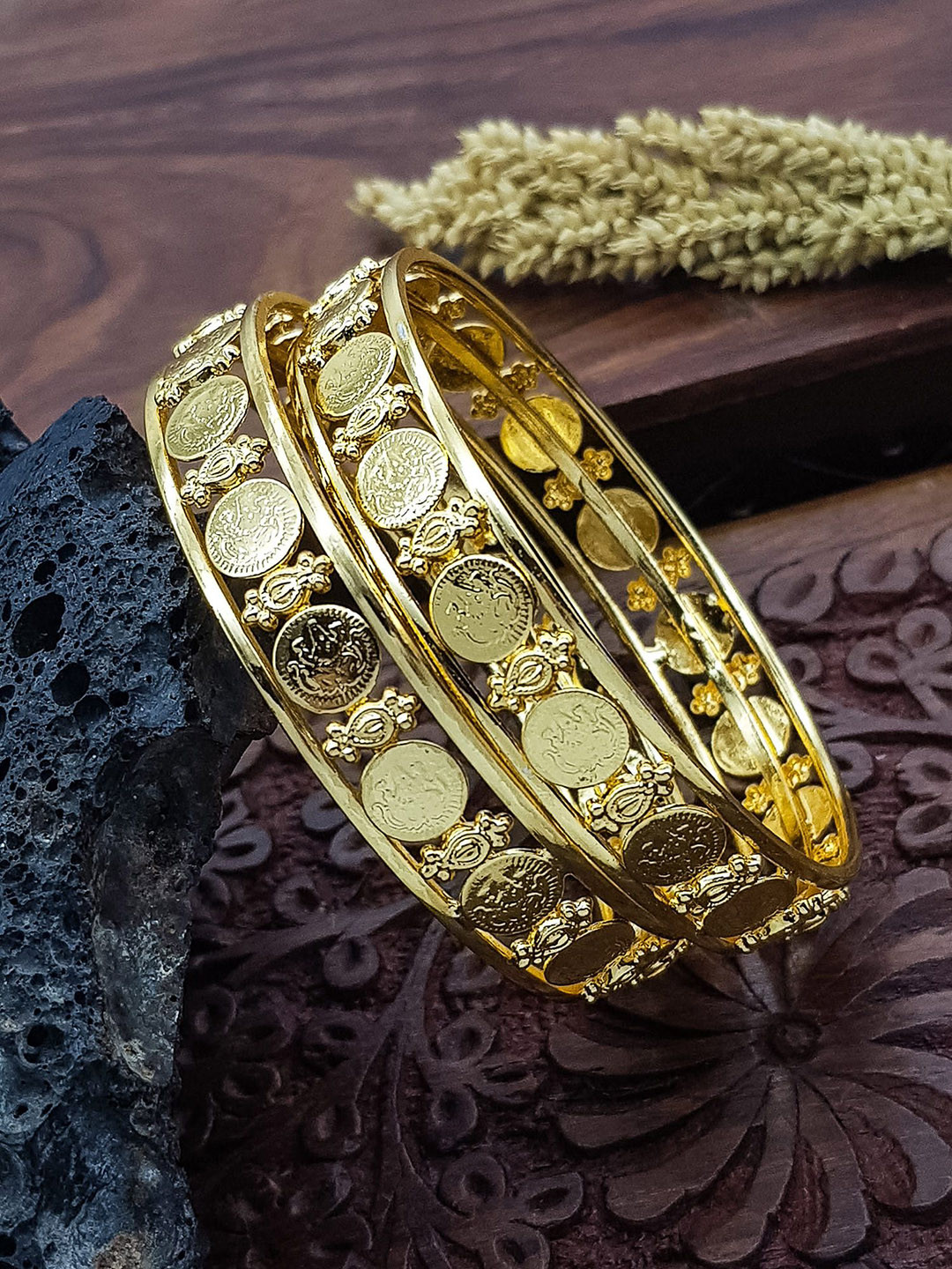 GRIIHAM Set Of 2 Gold Plated Coin Bangles
