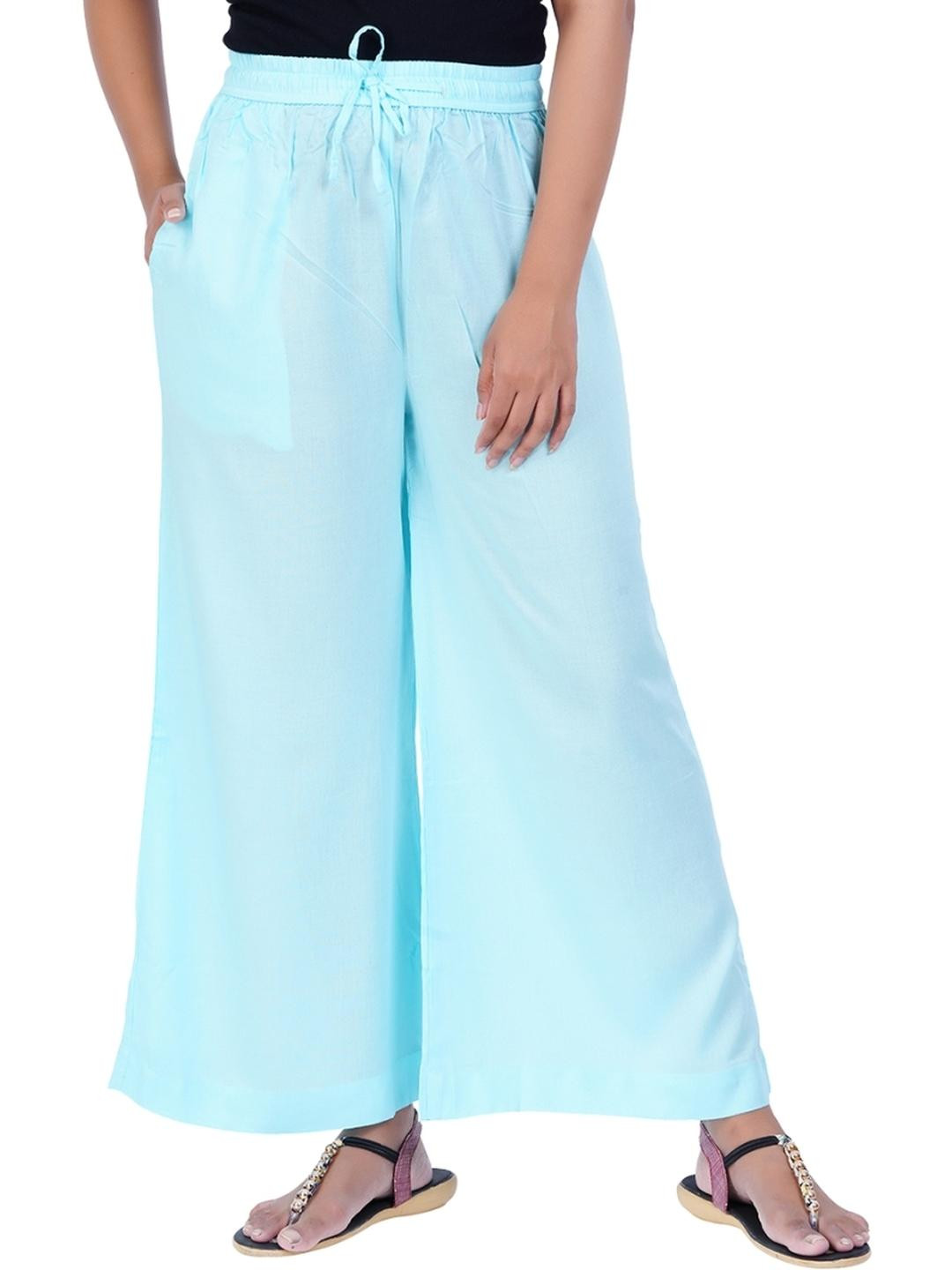 Happy Bunny Women Blue Solid Mid-Rise Regular Fit Palazzo Pants