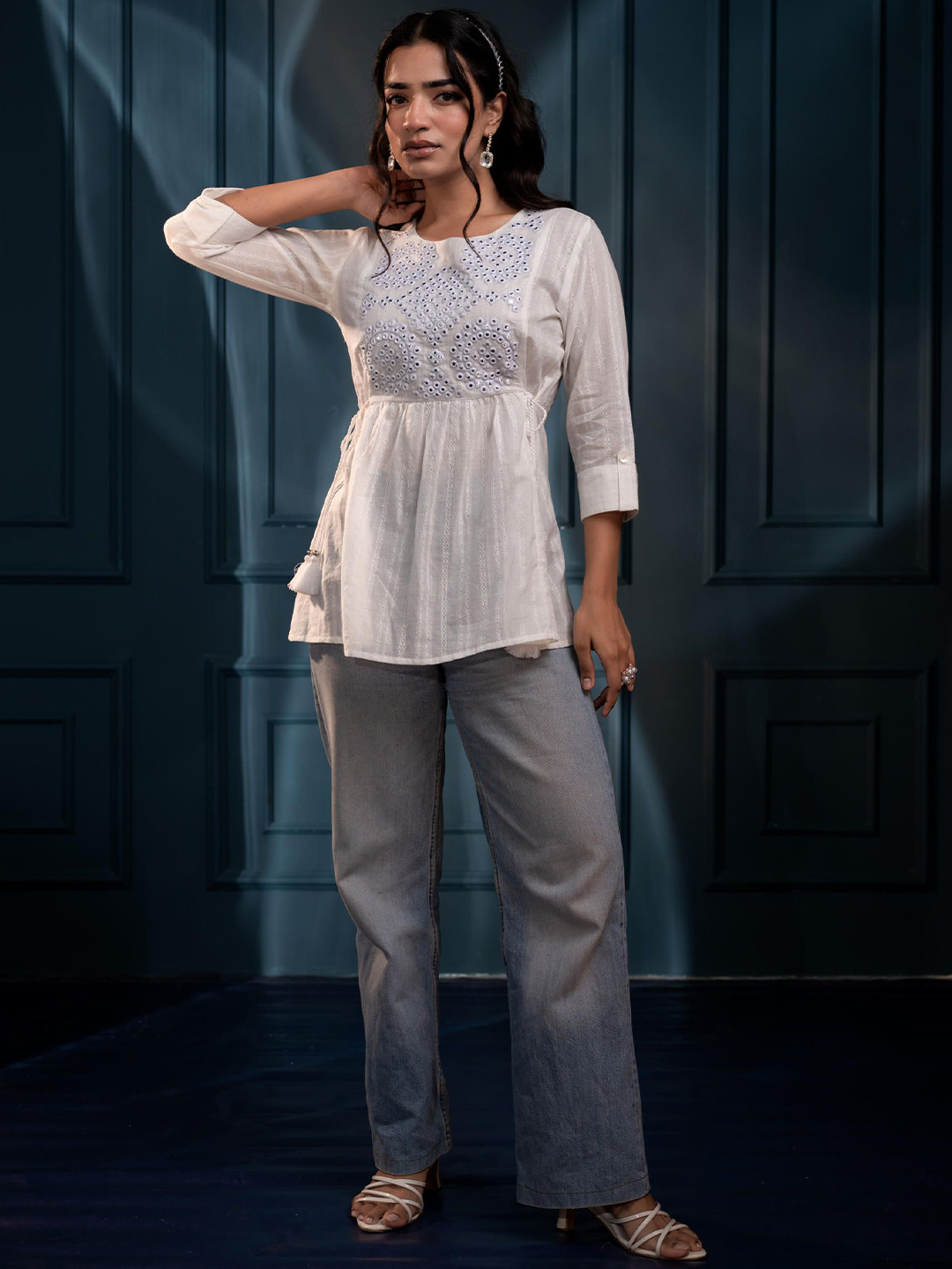 Juniper Women Embroidered Tunic with Thread and Mirror Work