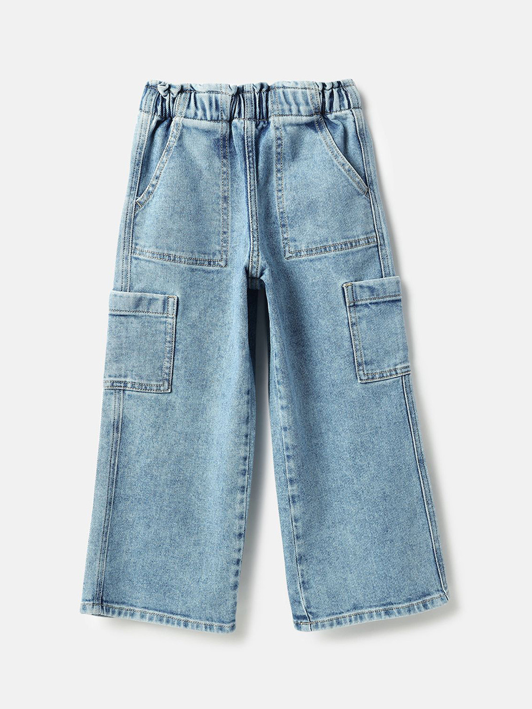 United Colors of Benetton Girls Wide Leg Mid-Rise Cargo Jeans