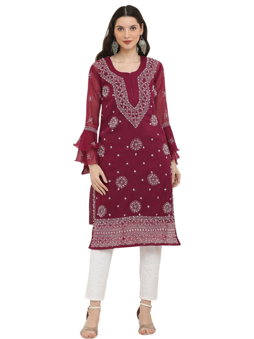 FIIZA Pure Georgette Lucknowi Chikankari Kurti