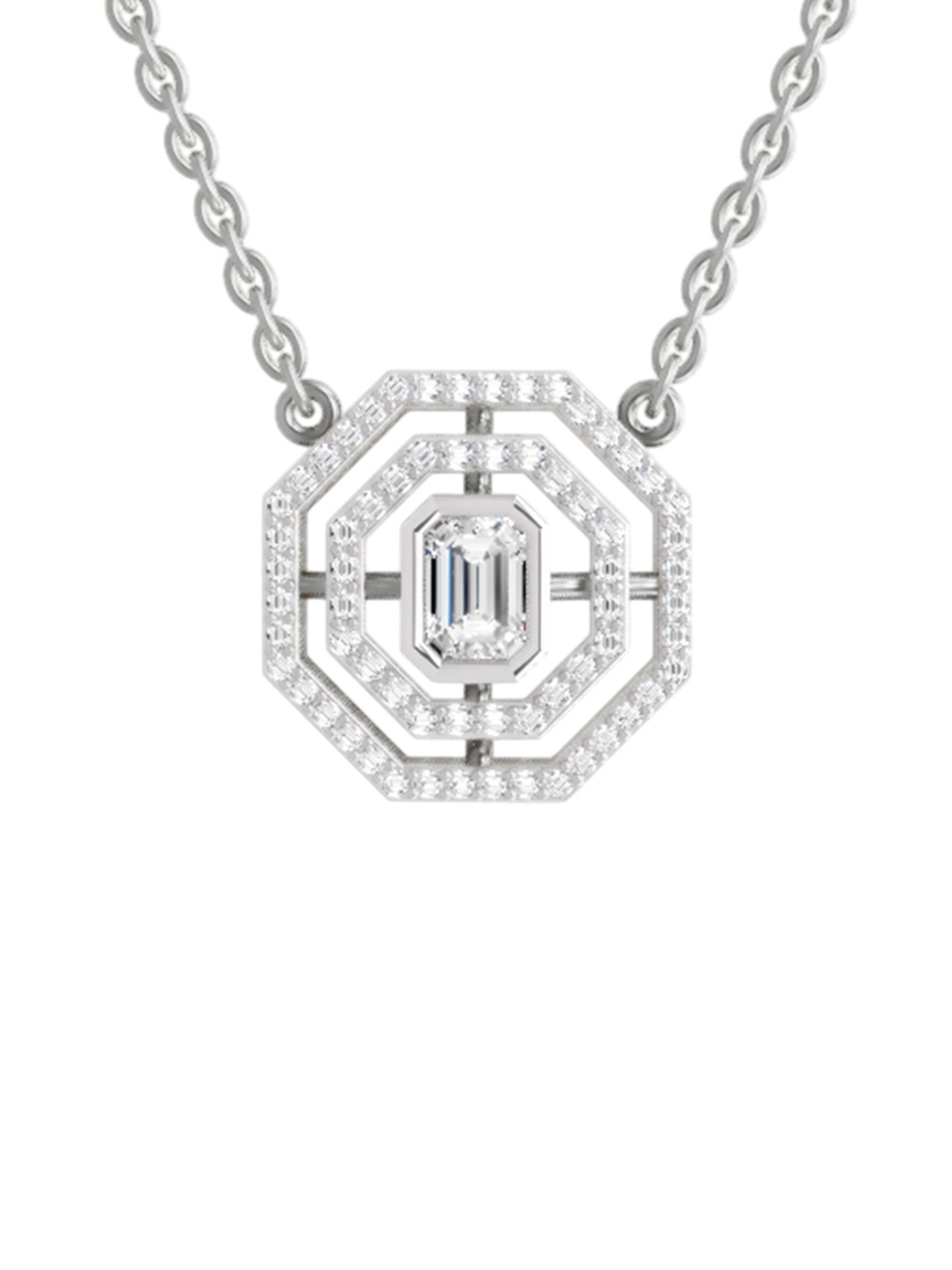 Sparkles 14K White Gold Lab Grown Diamond 0.84 Ct Emerald & Round Shape Diamond Necklace