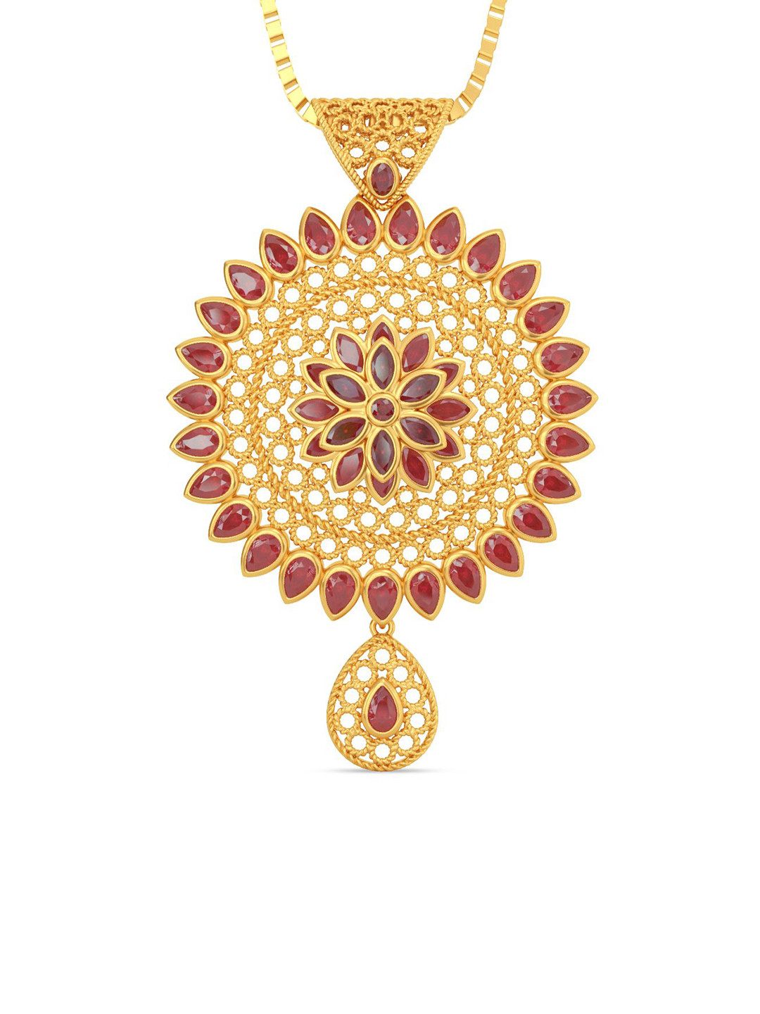 Joyalukkas Women 22KT Gold Floral Circular Gemstone Pendant -8.613 g