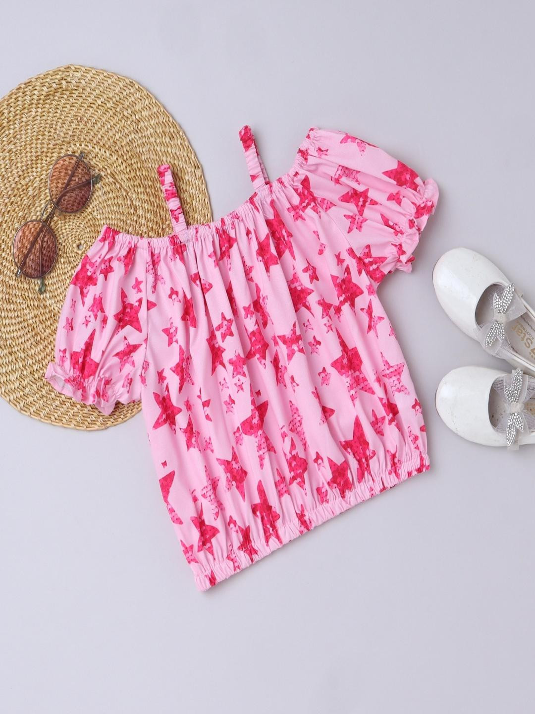 BRIGHT STARS KIDSWEAR Printed Cold Shoulder Short Top