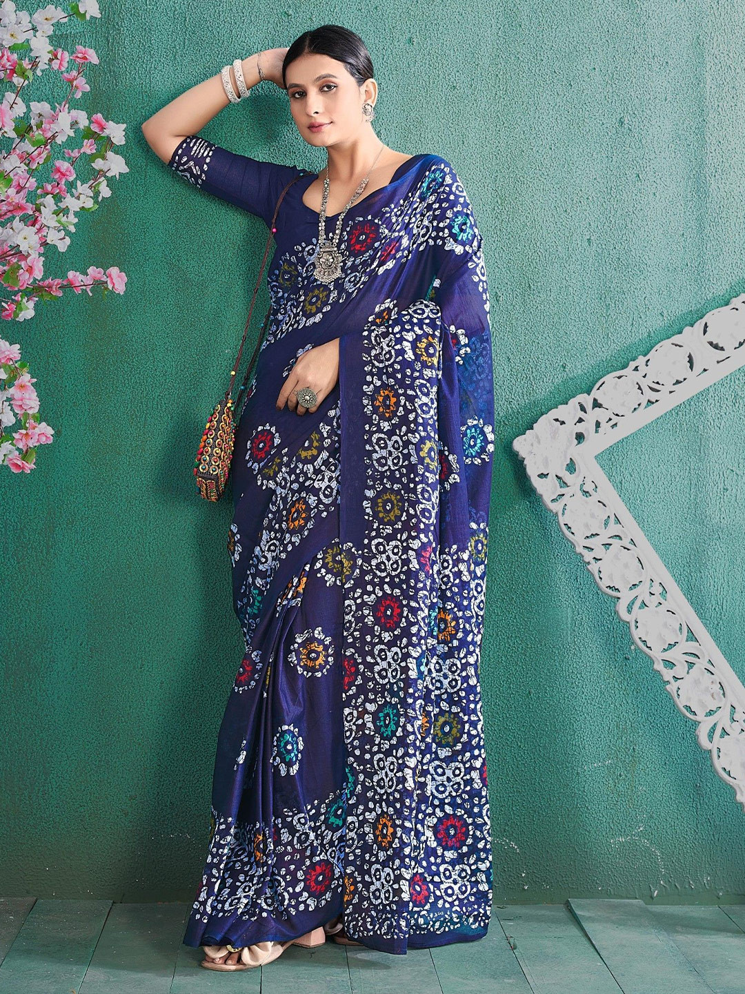 KALINI Batik Block Print Ready To Wear Saree Matching Blouse Piece