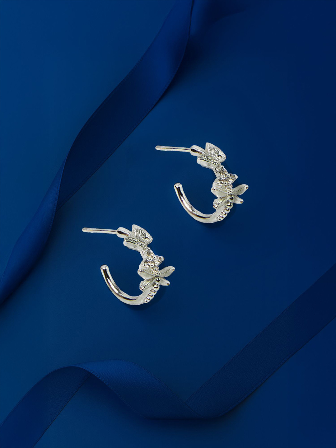 Accessorize Silver-Plated Cubic Zirconia Studded Dragonfly Shaped Half Hoop Earrings