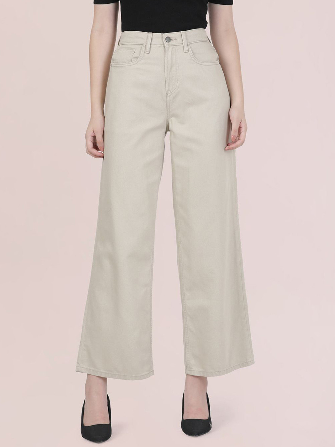 Go Colors Women High-Rise Wide Leg Fit Cotton Jeans