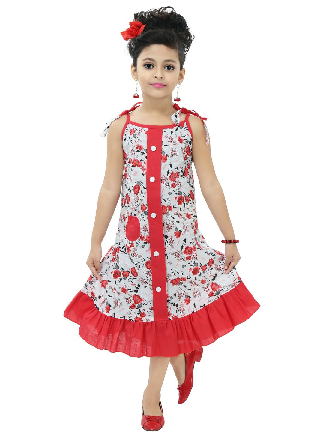 CHANDRIKA Girls Red Viscose Rayon Dresses