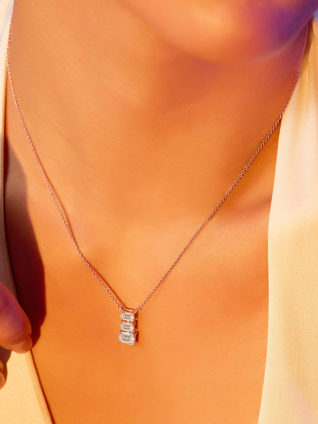 Sparkles 14K Rose Gold Lab Grown Diamond 2 Carat Emerald Shape Diamond Necklace