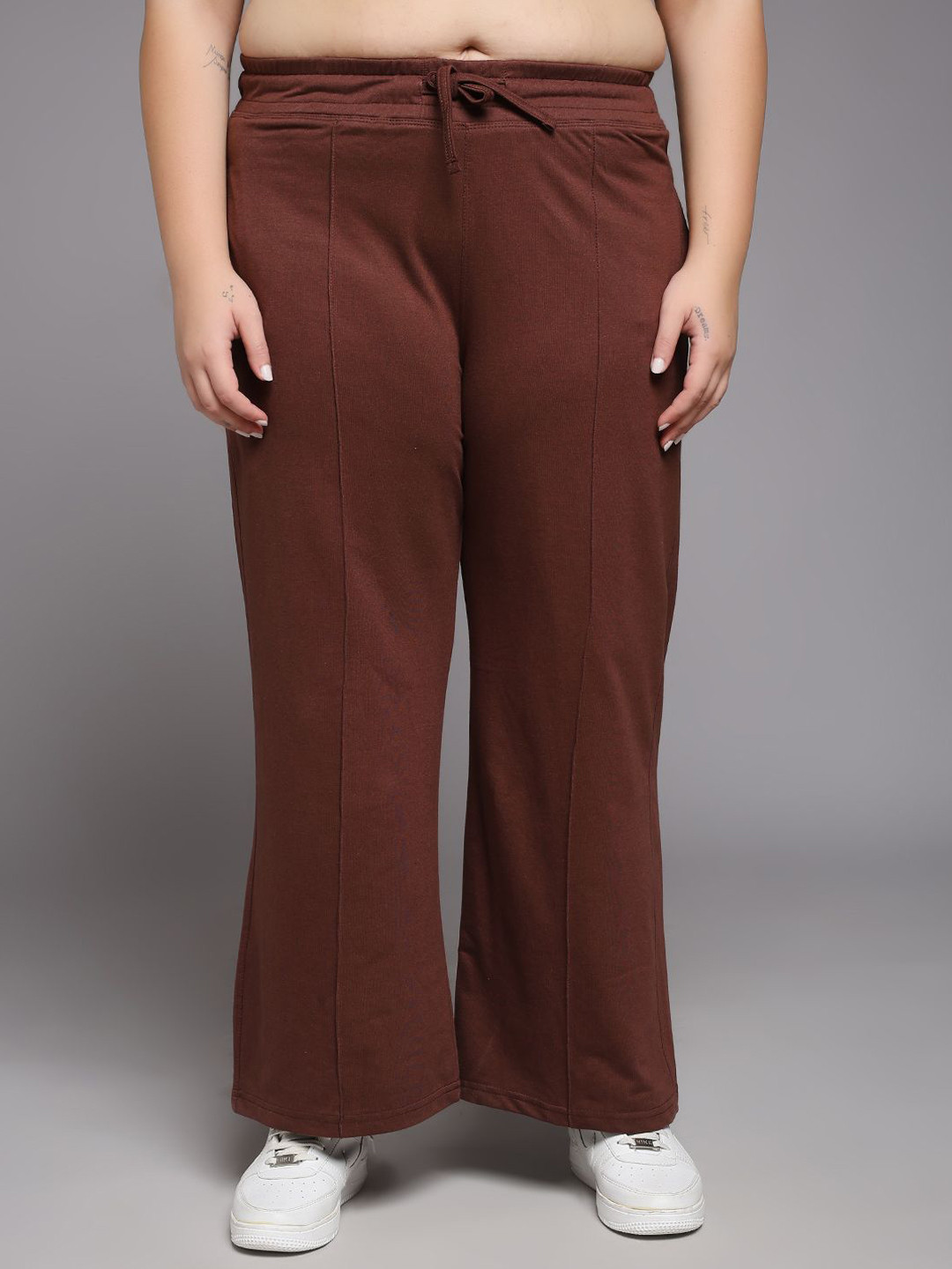 MKH Women Wide Leg-Fit Mid-Rise Plus Size Track Pant