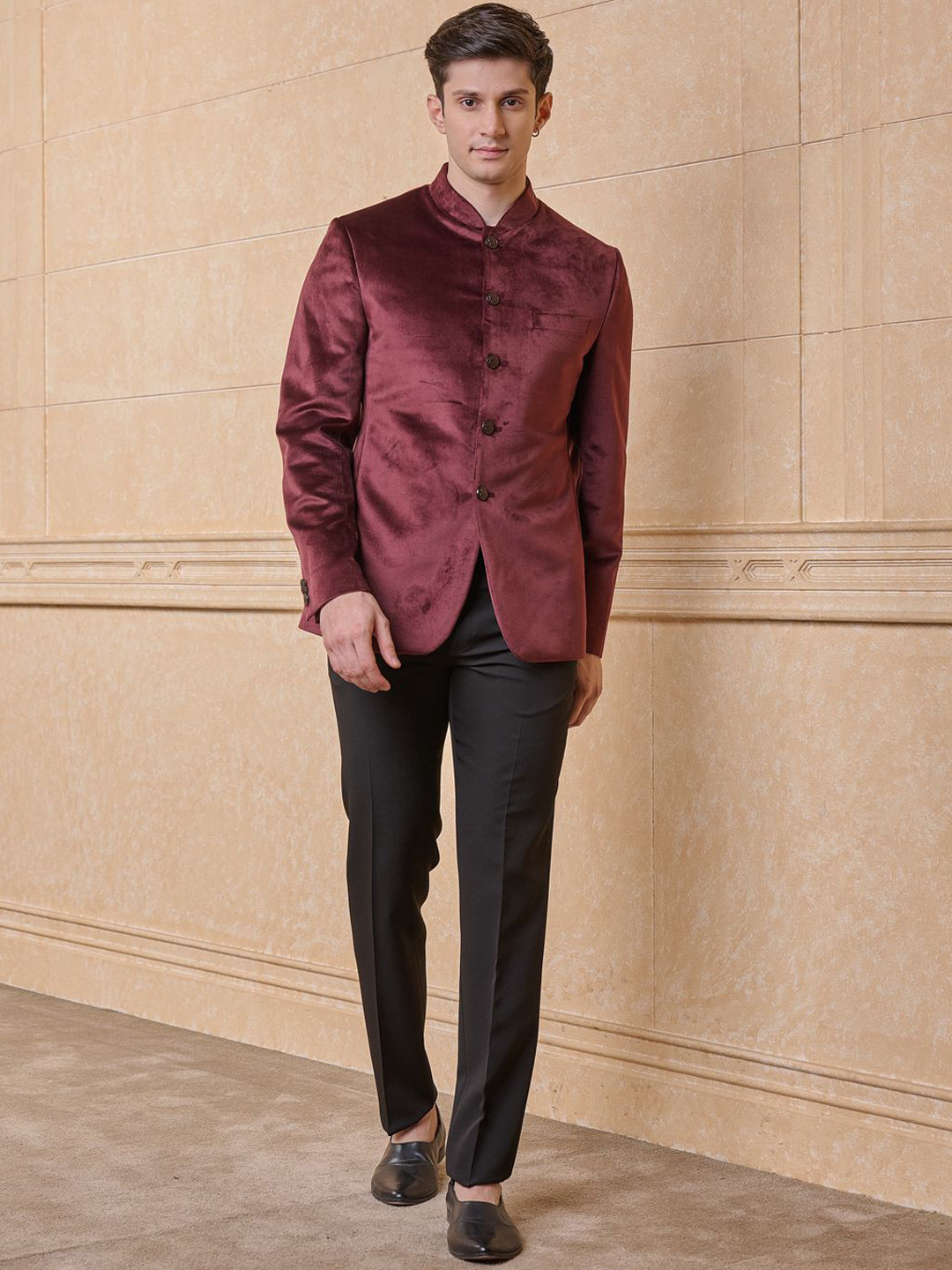 Tasva Mandarin Collar Neck Silk Jodhpuri Bandhgala Blazer