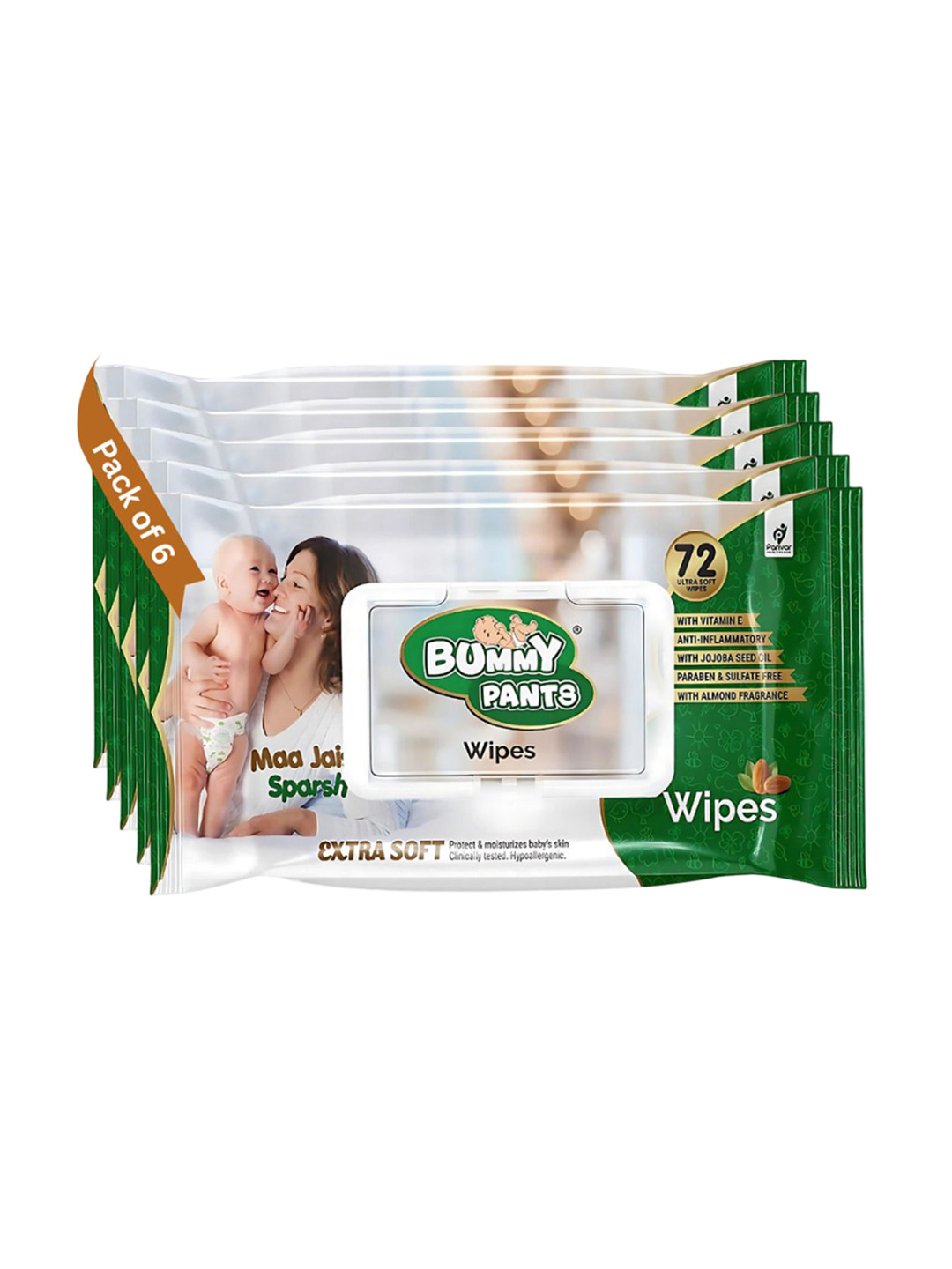 Bummy Pants Set of 6 Moisturizing Baby Wipes - 72 Wipes Per Pack