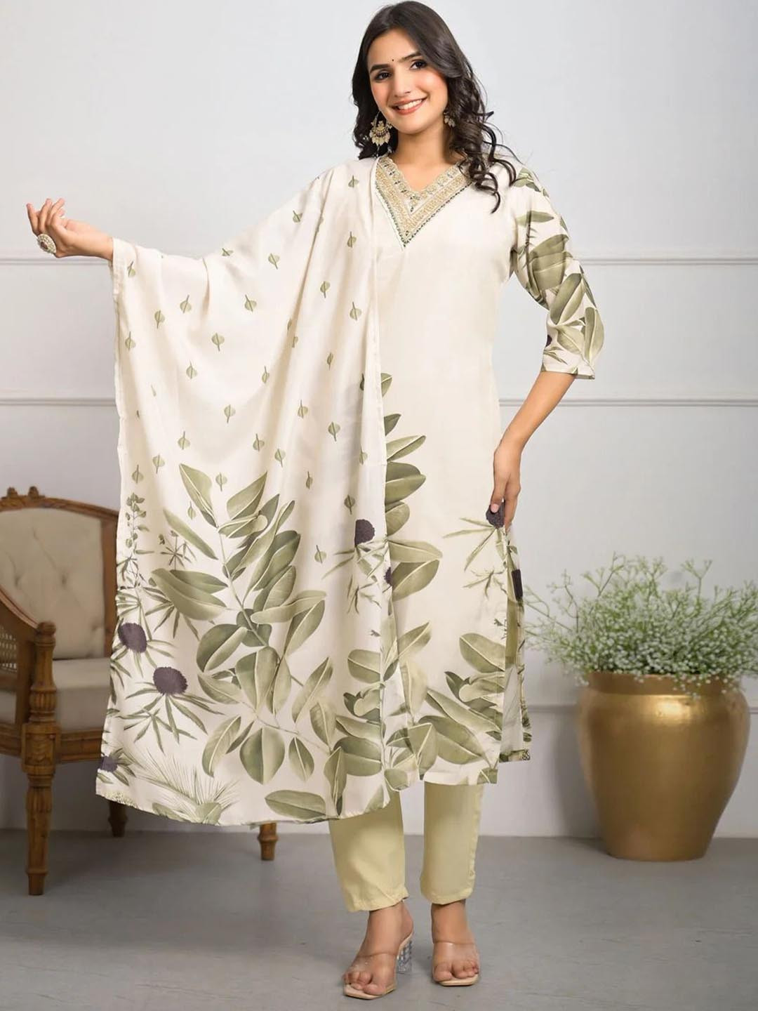 ANVERI TEXTILES Women Printed Regular Pure Cotton Kurta with Pyjamas & Dupatta