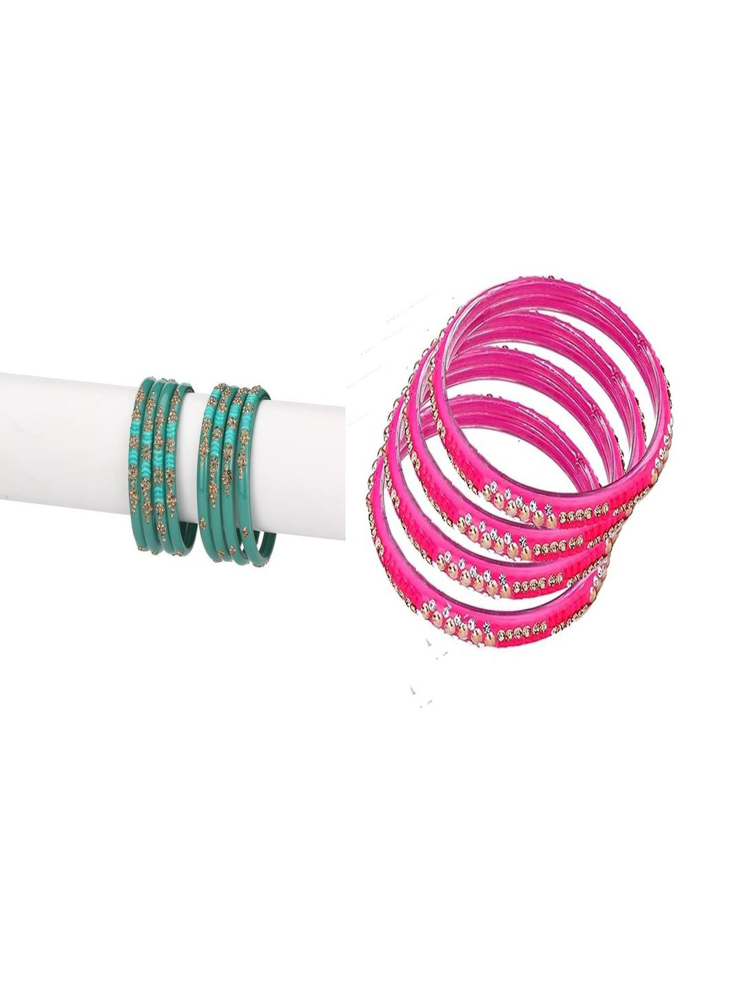 SOMIL Combo of 2 Pink & Blue Colored Ethnic Handcrafted Traditional Bangles