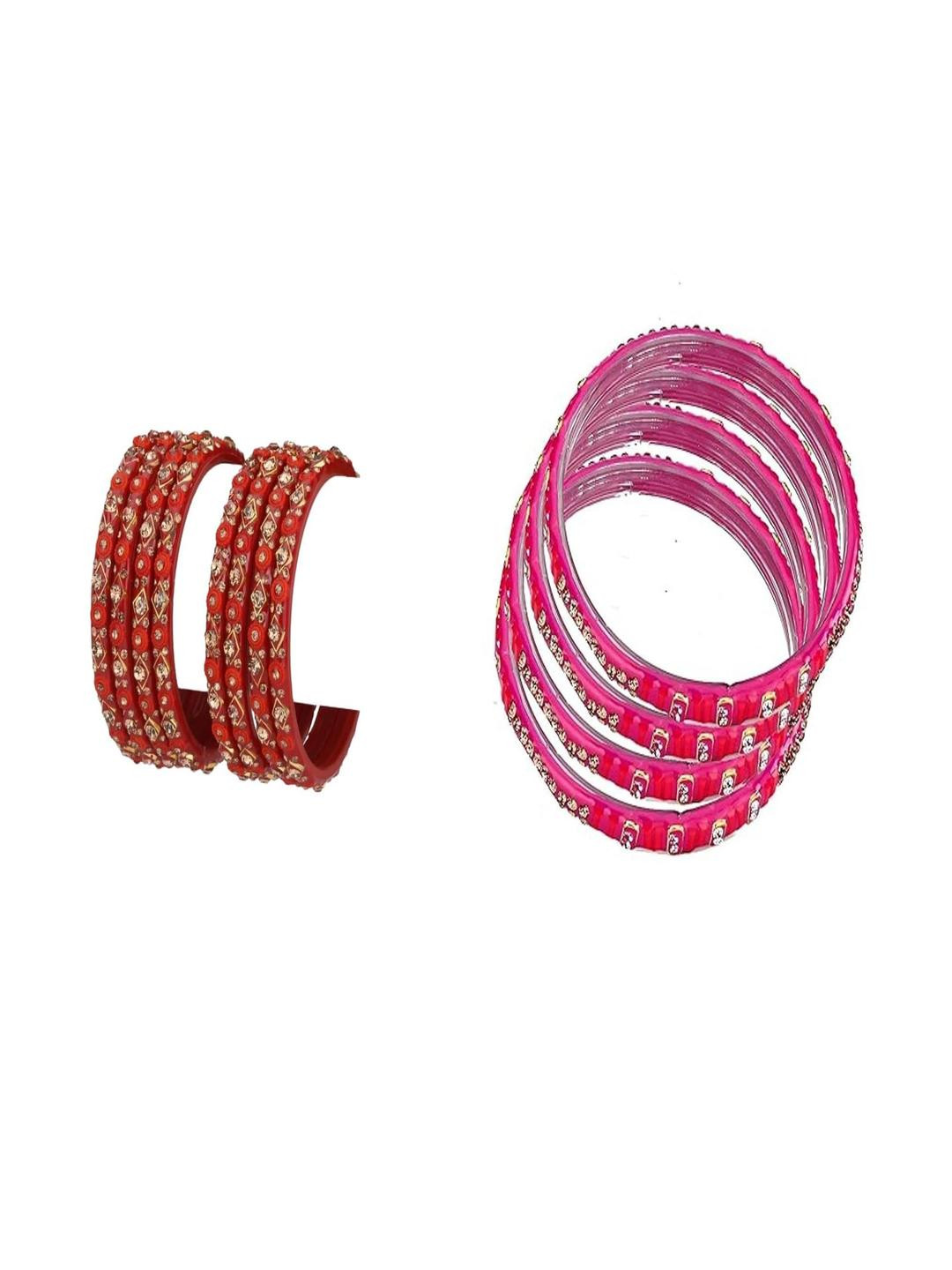SOMIL Combo of 2 Red & Pink Colored Ethnic Handcrafted Traditional Bangles