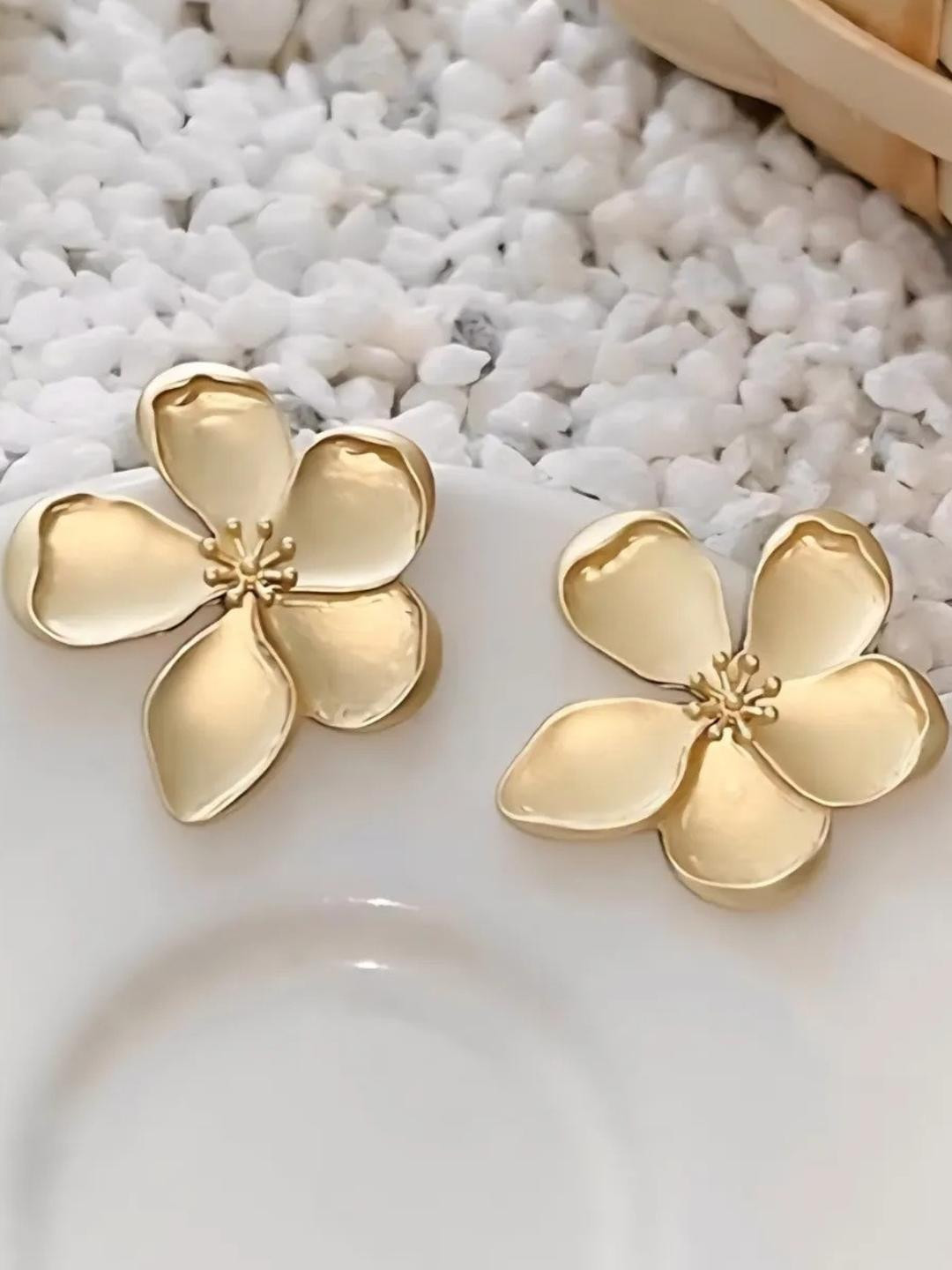 Khusha Creations Gold-Tone Flower Studs Earrings